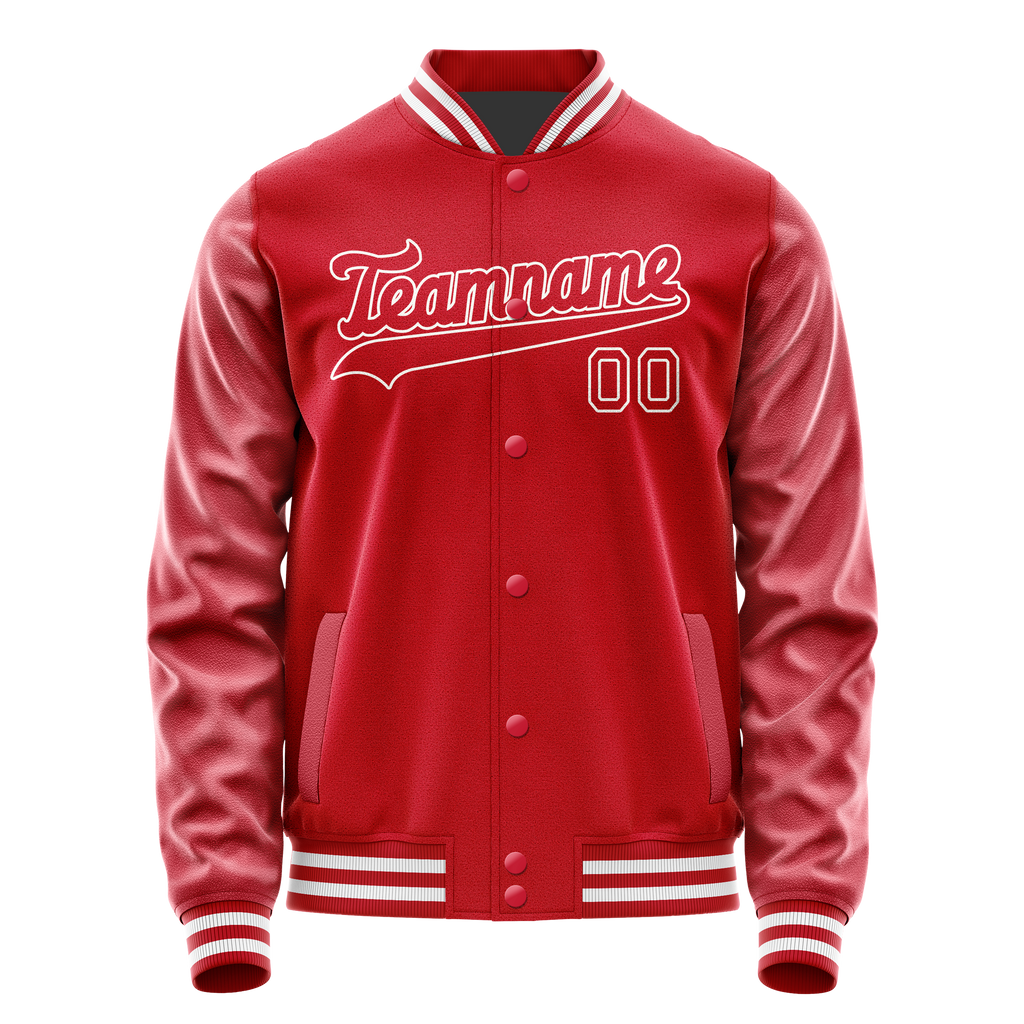Personalized Red & White Solid Color Varsity Letterman Jacket