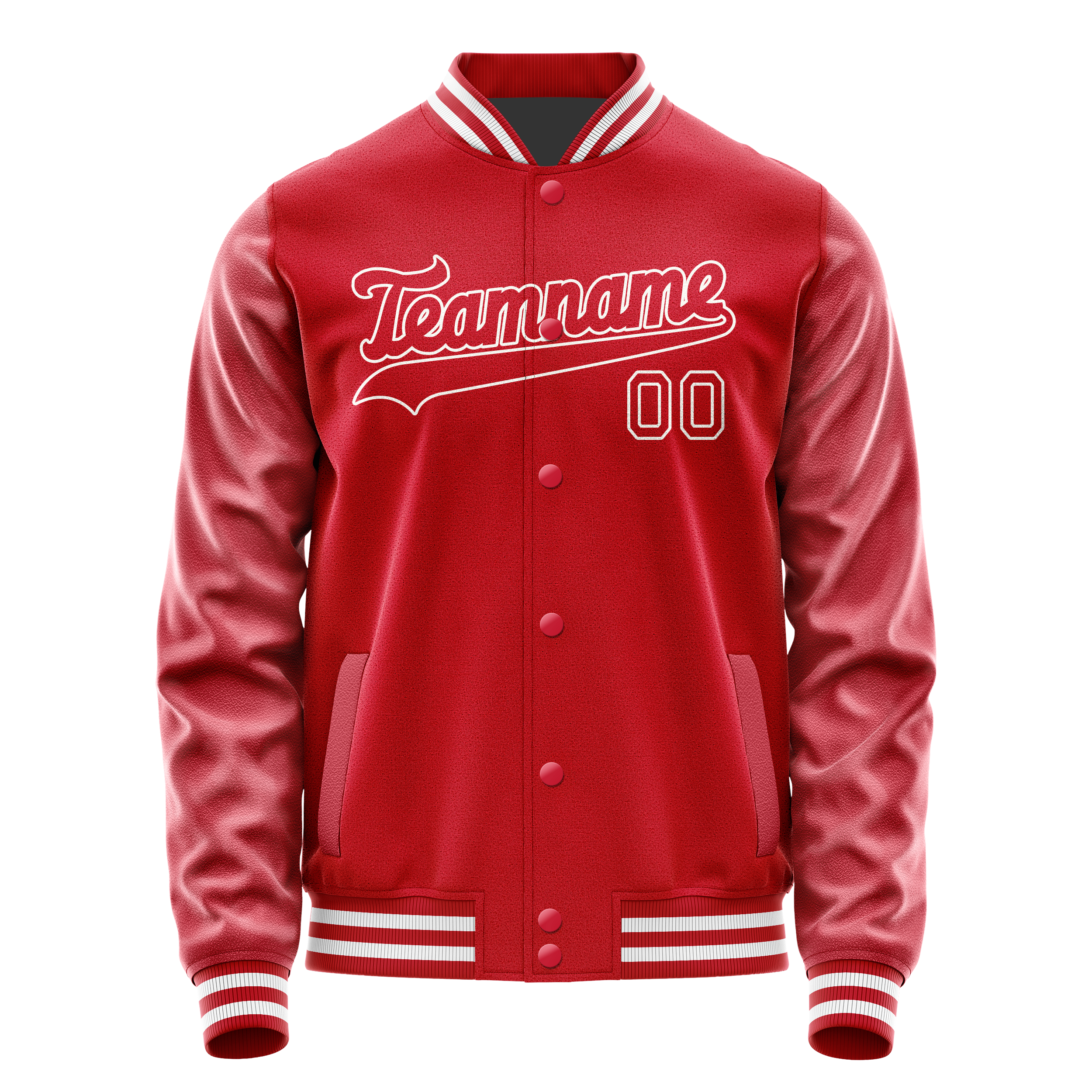 Personalized Red & White Solid Color Varsity Letterman Jacket