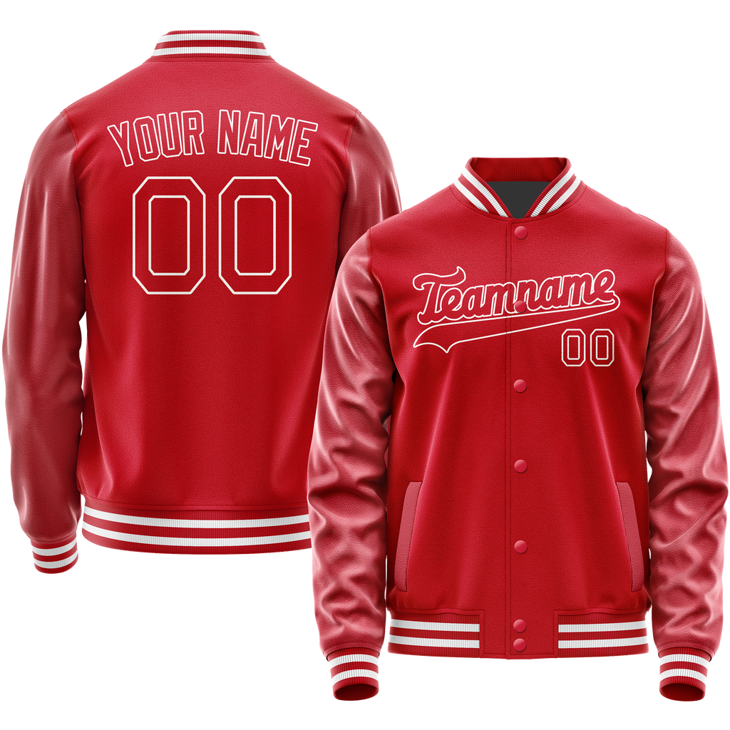 Personalized Red & White Solid Color Varsity Letterman Jacket