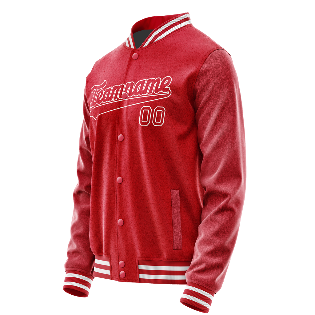Personalized Red & White Solid Color Varsity Letterman Jacket