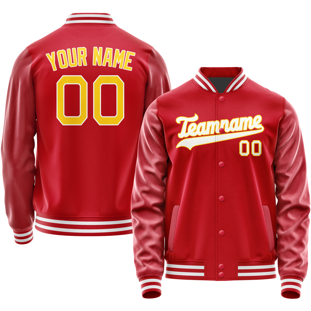 Personalized Red & Gold Solid Color Varsity Letterman Jacket