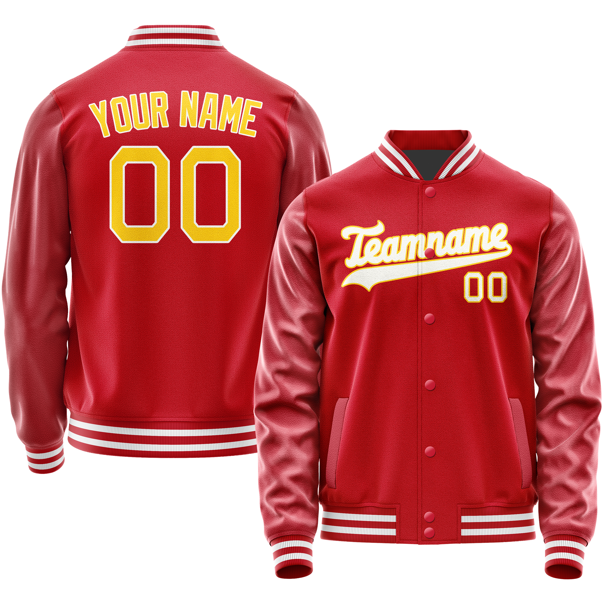 Personalized Red & Gold Solid Color Varsity Letterman Jacket