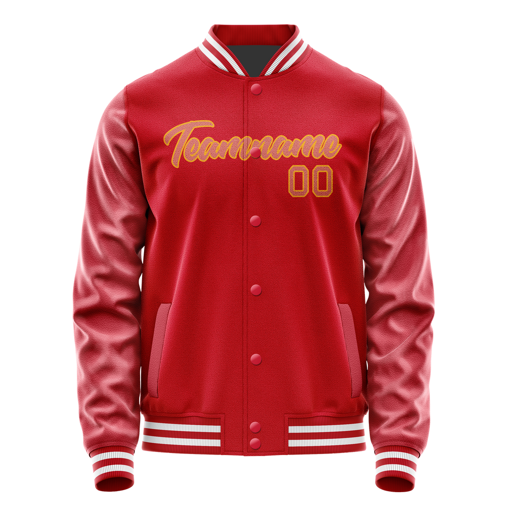 Personalized Red & Cream Solid Color Varsity Letterman Jacket