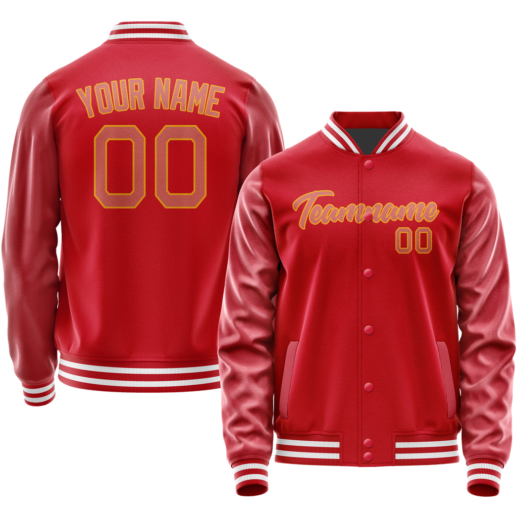 Personalized Red & Cream Solid Color Varsity Letterman Jacket