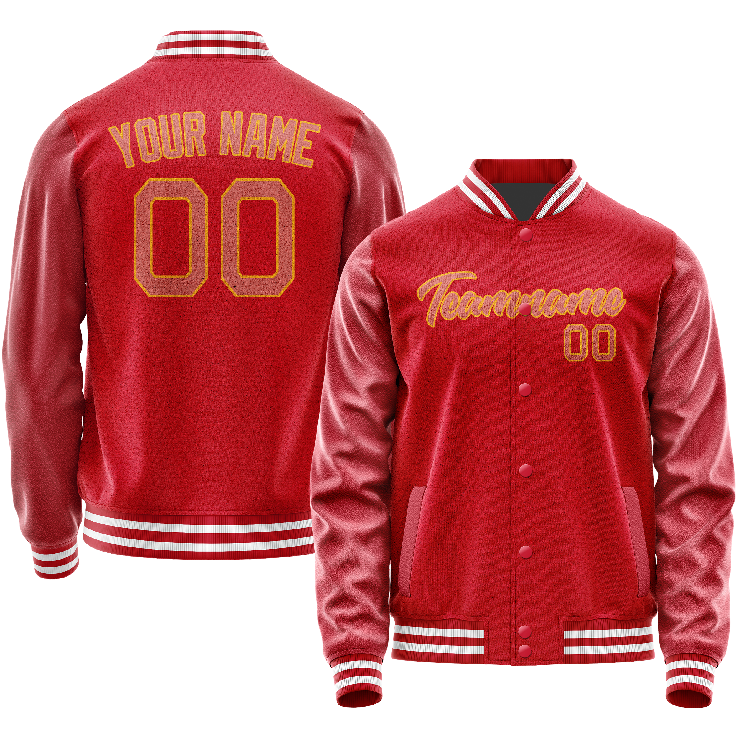Personalized Red & Cream Solid Color Varsity Letterman Jacket