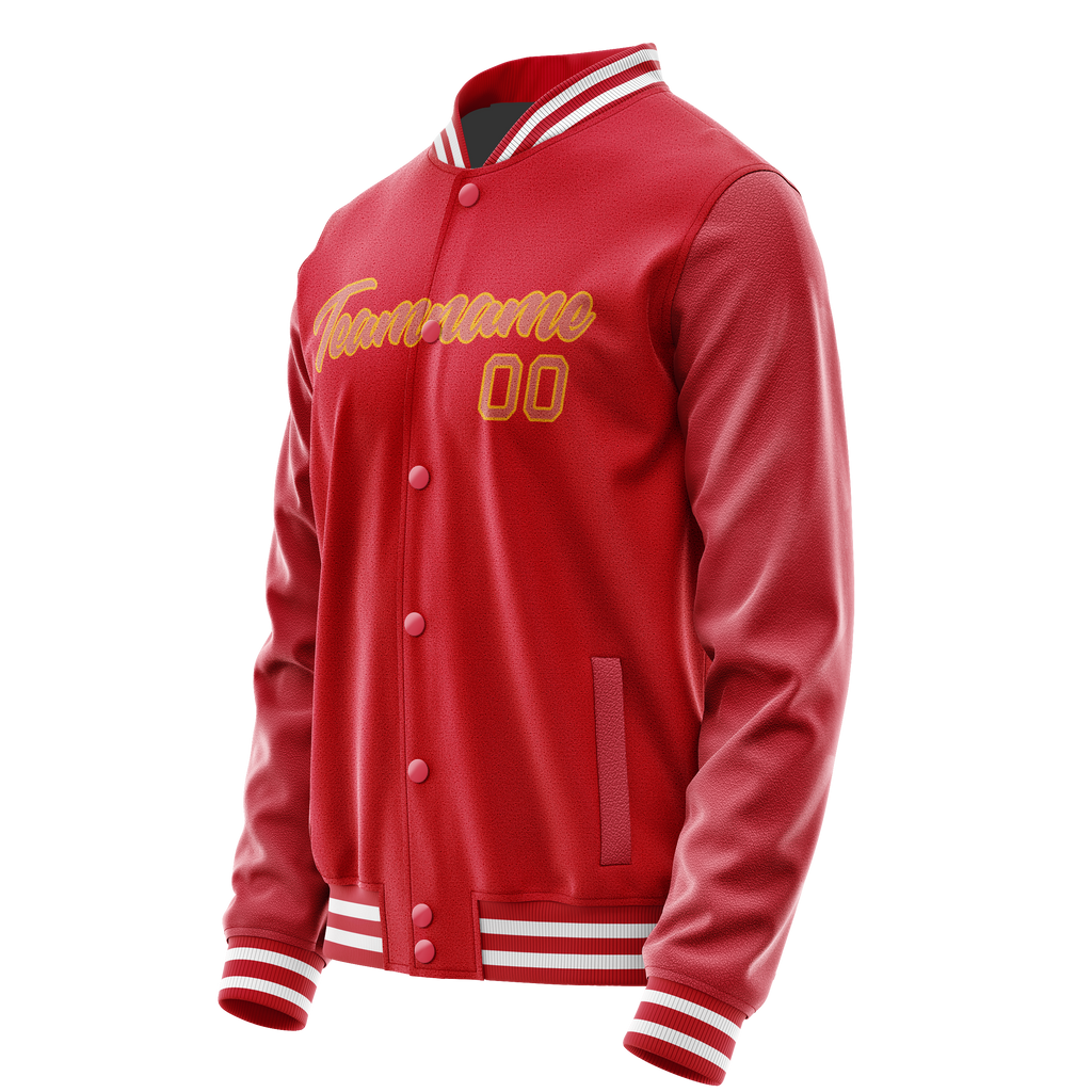 Personalized Red & Cream Solid Color Varsity Letterman Jacket