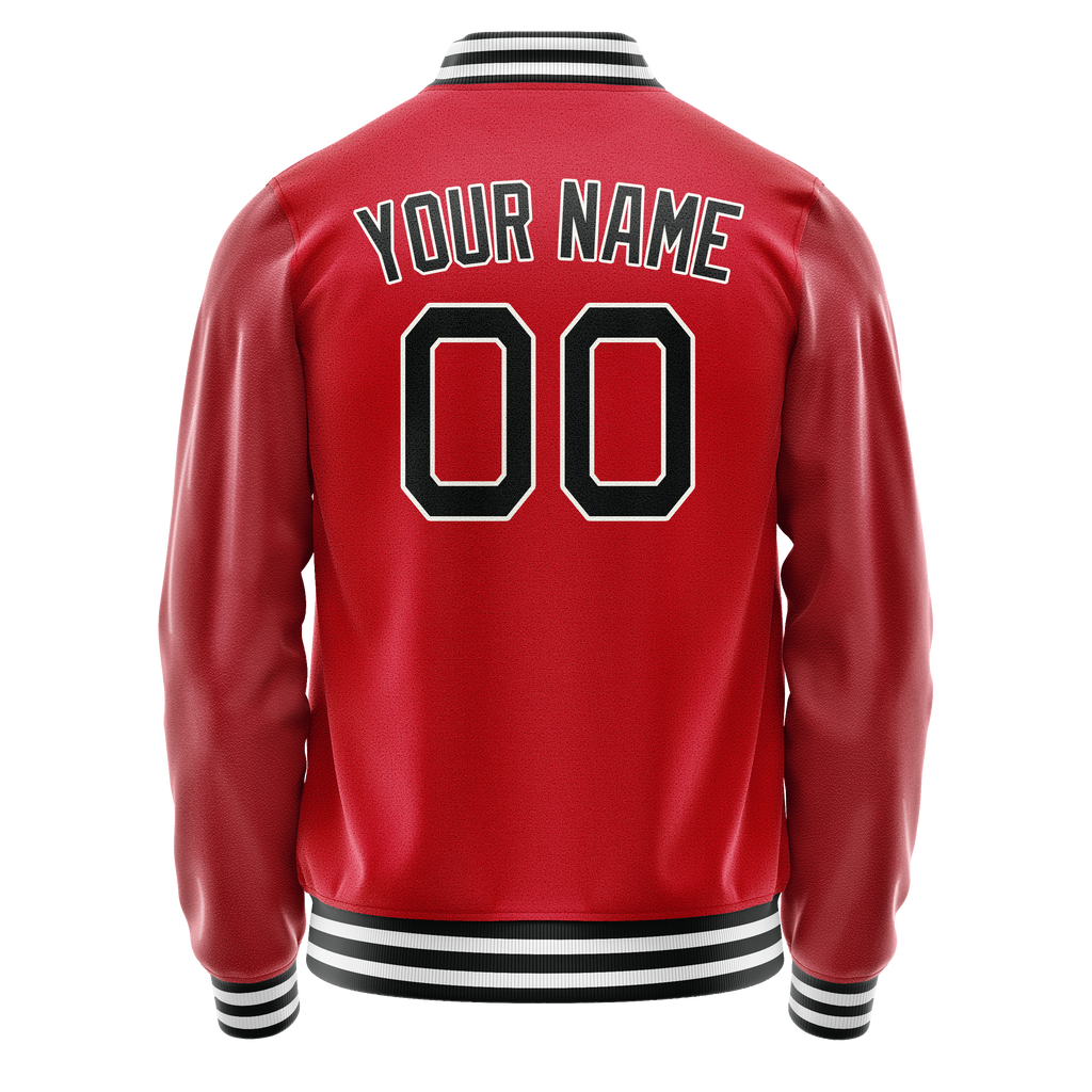 Personalized Red & Black Solid Color Varsity Letterman Jacket