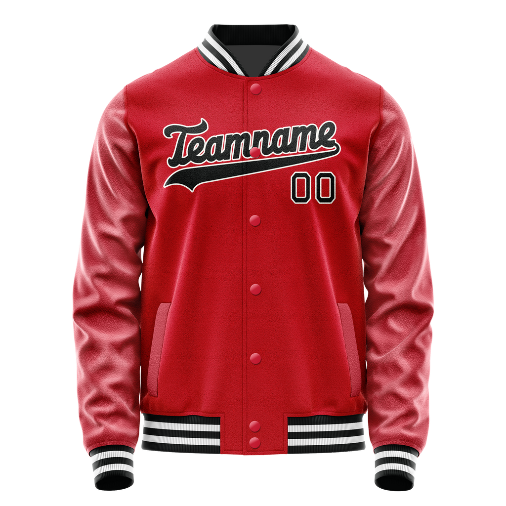 Personalized Red & Black Solid Color Varsity Letterman Jacket