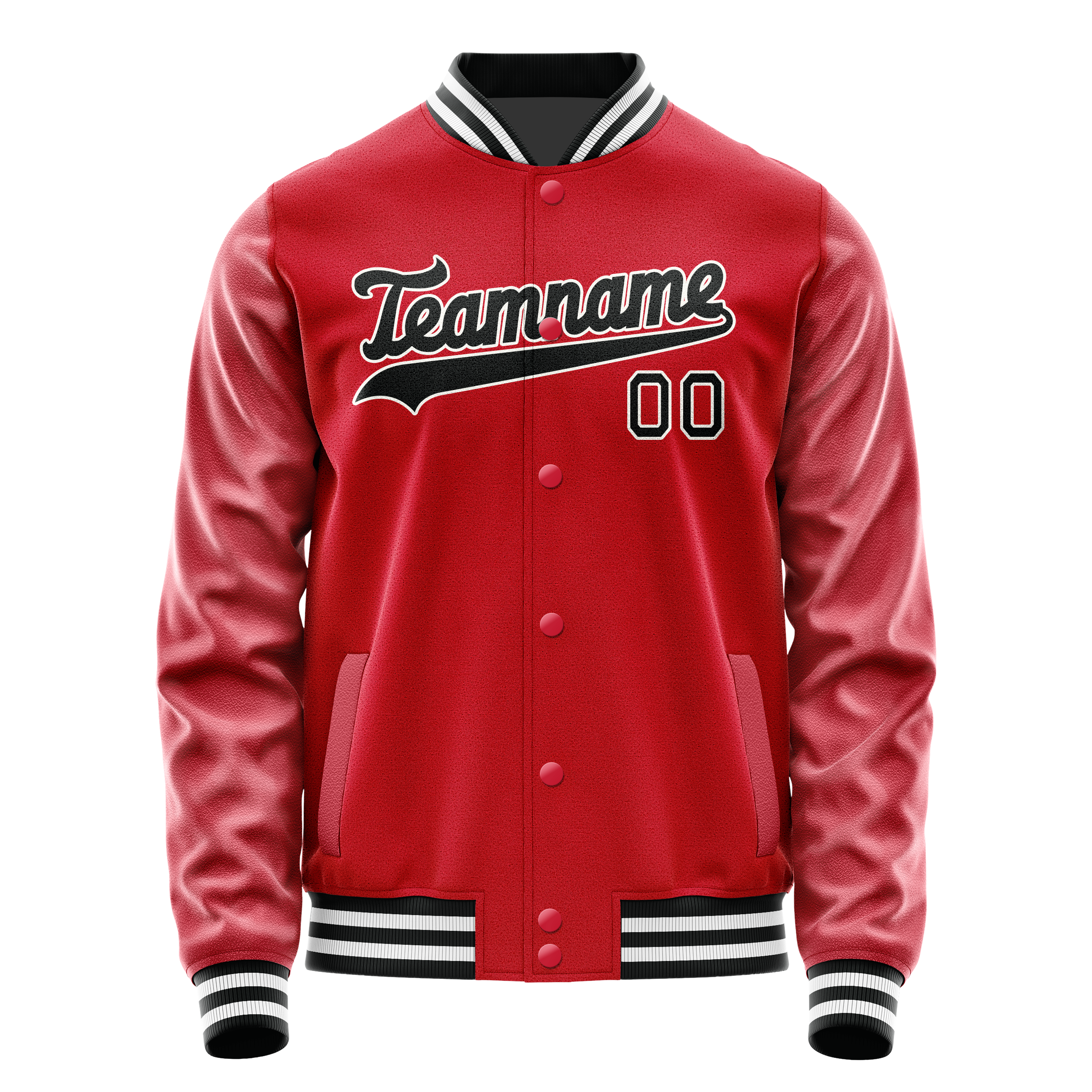 Personalized Red & Black Solid Color Varsity Letterman Jacket