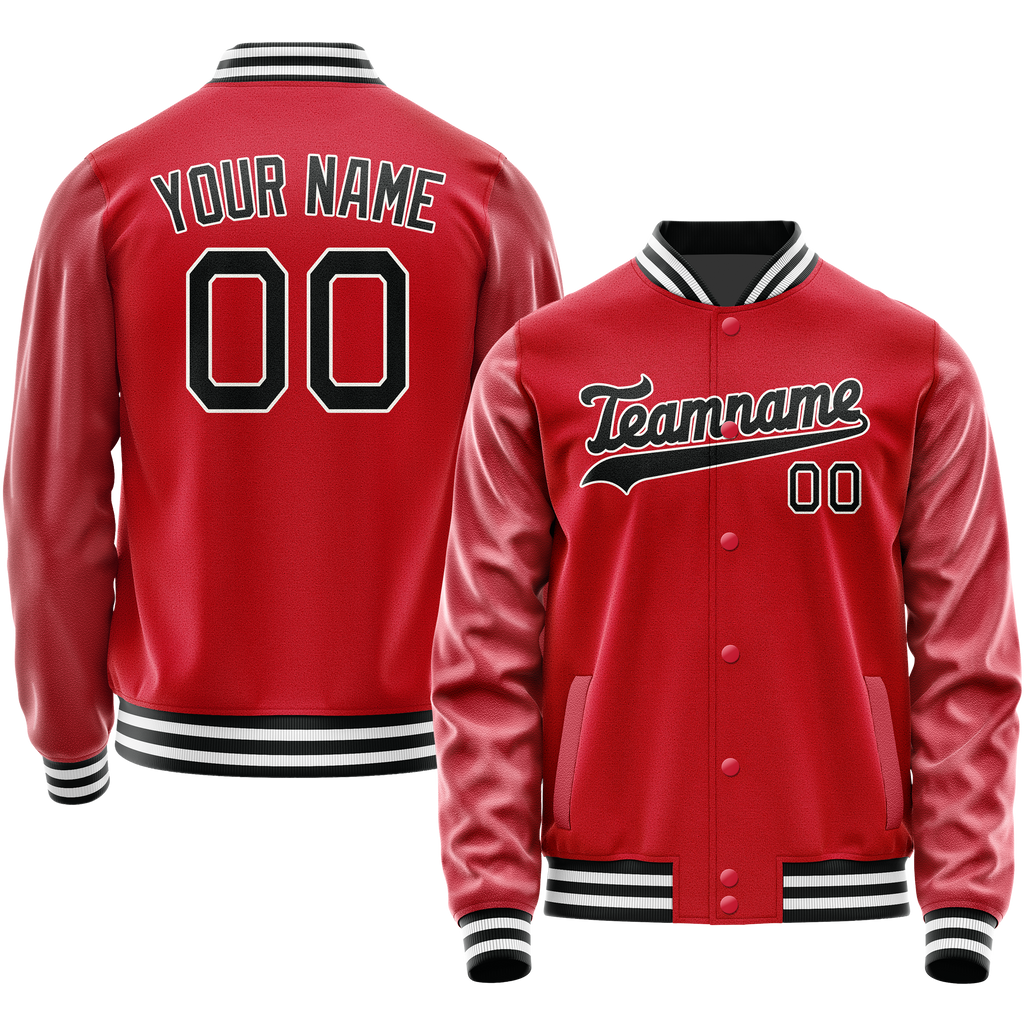 Personalized Red & Black Solid Color Varsity Letterman Jacket