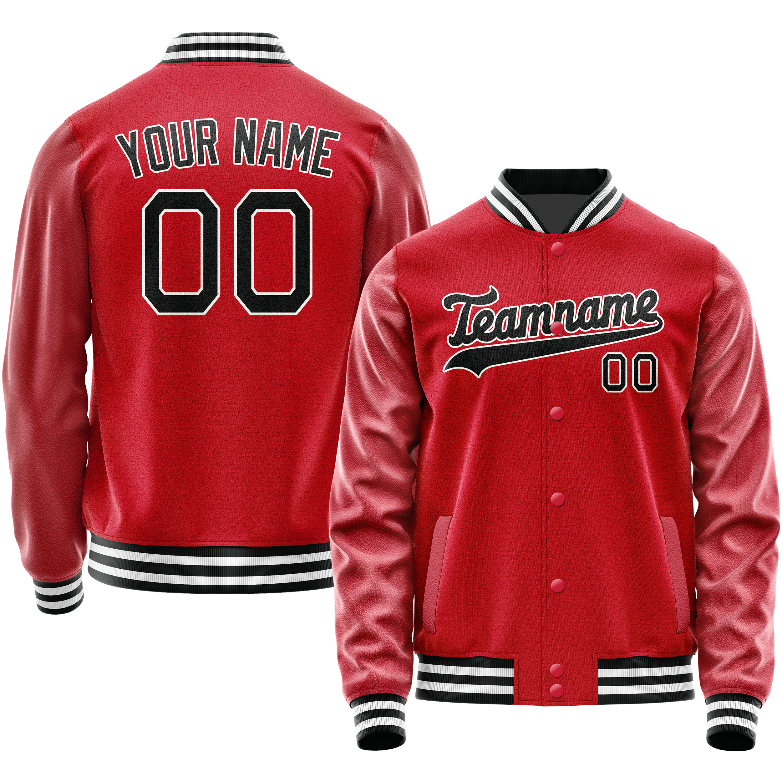 Personalized Red & Black Solid Color Varsity Letterman Jacket