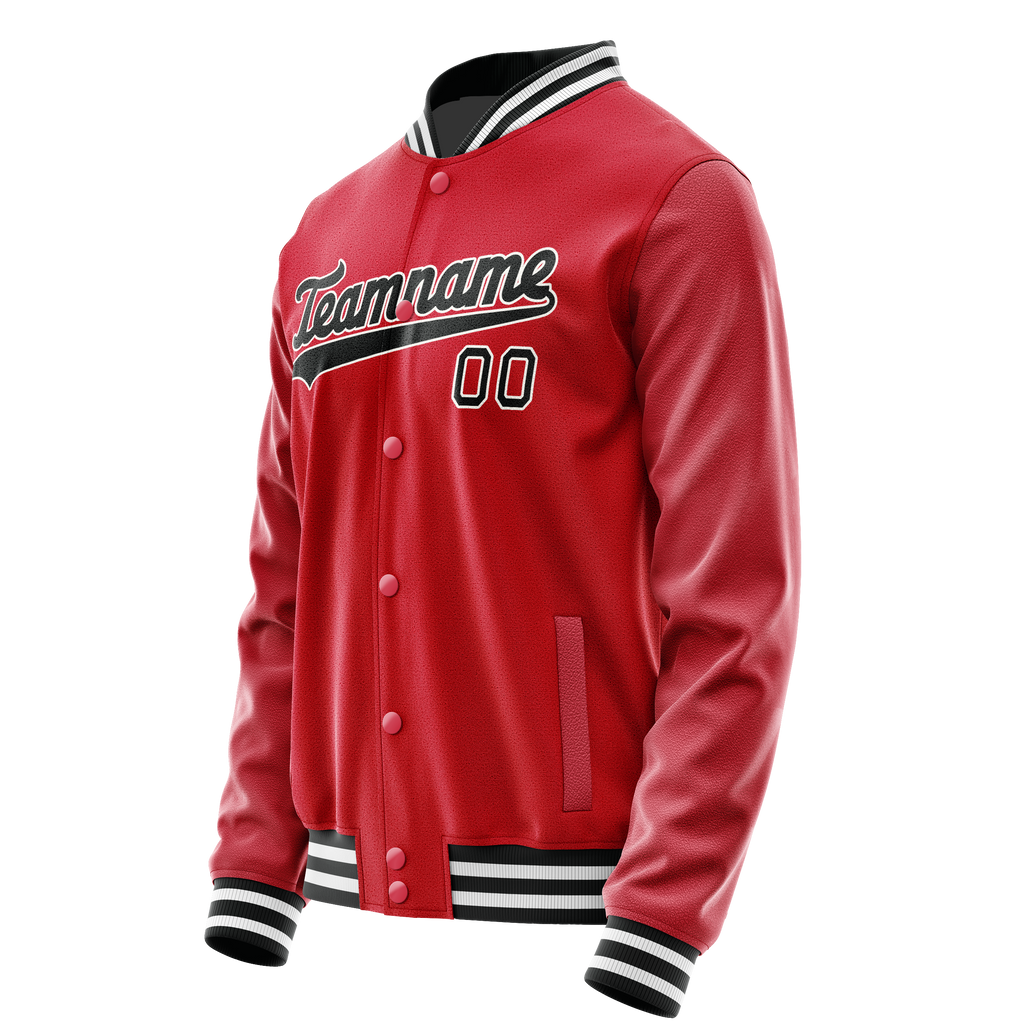 Personalized Red & Black Solid Color Varsity Letterman Jacket