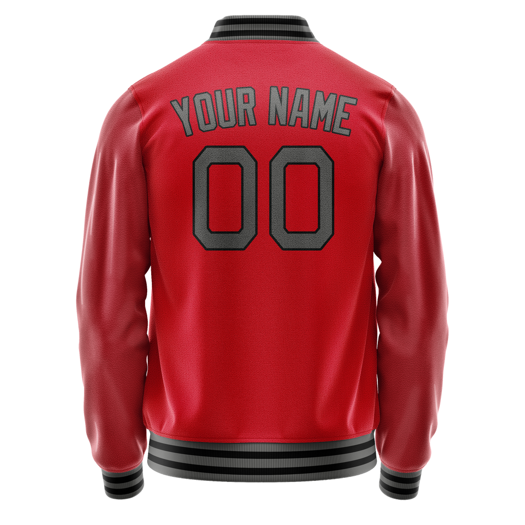 Personalized Red & Gray Solid Color Varsity Letterman Jacket