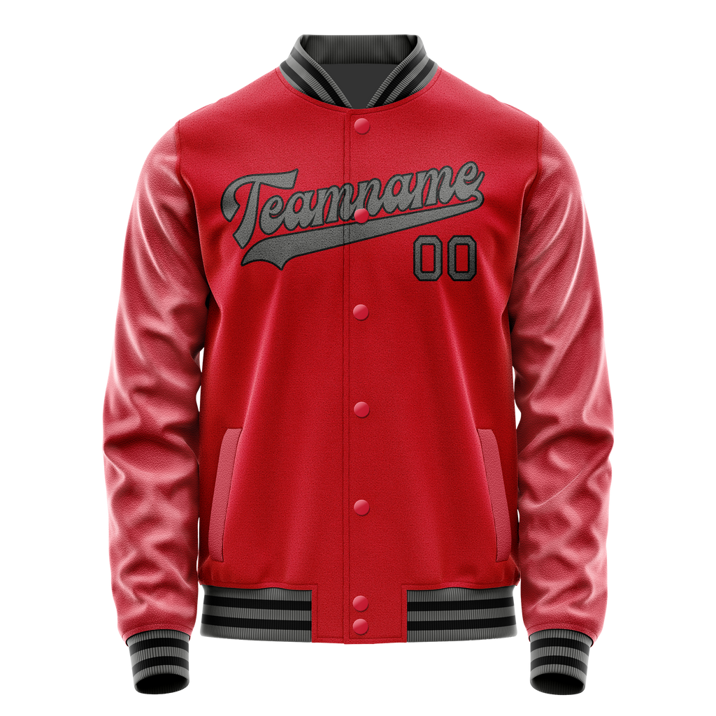 Personalized Red & Gray Solid Color Varsity Letterman Jacket