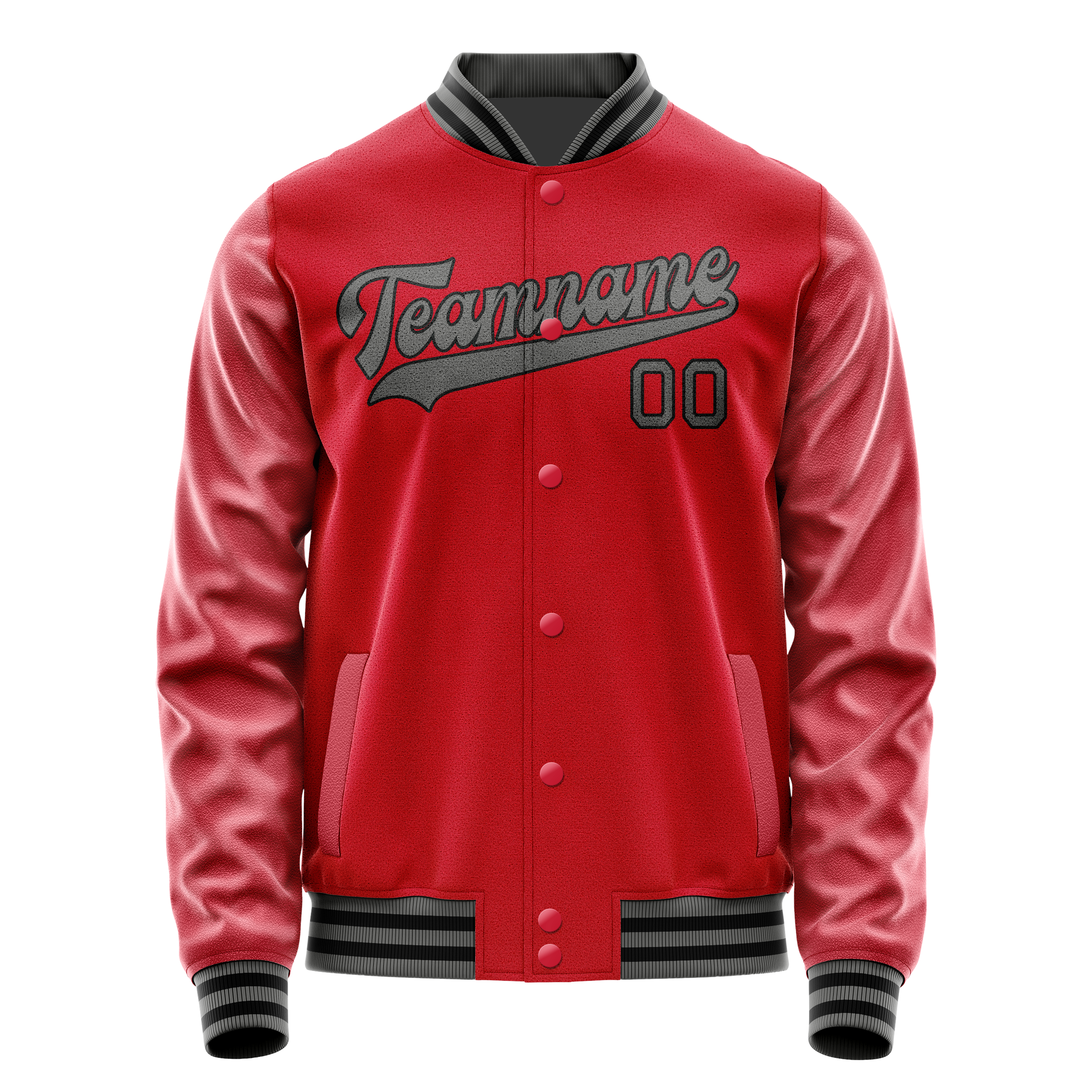 Personalized Red & Gray Solid Color Varsity Letterman Jacket