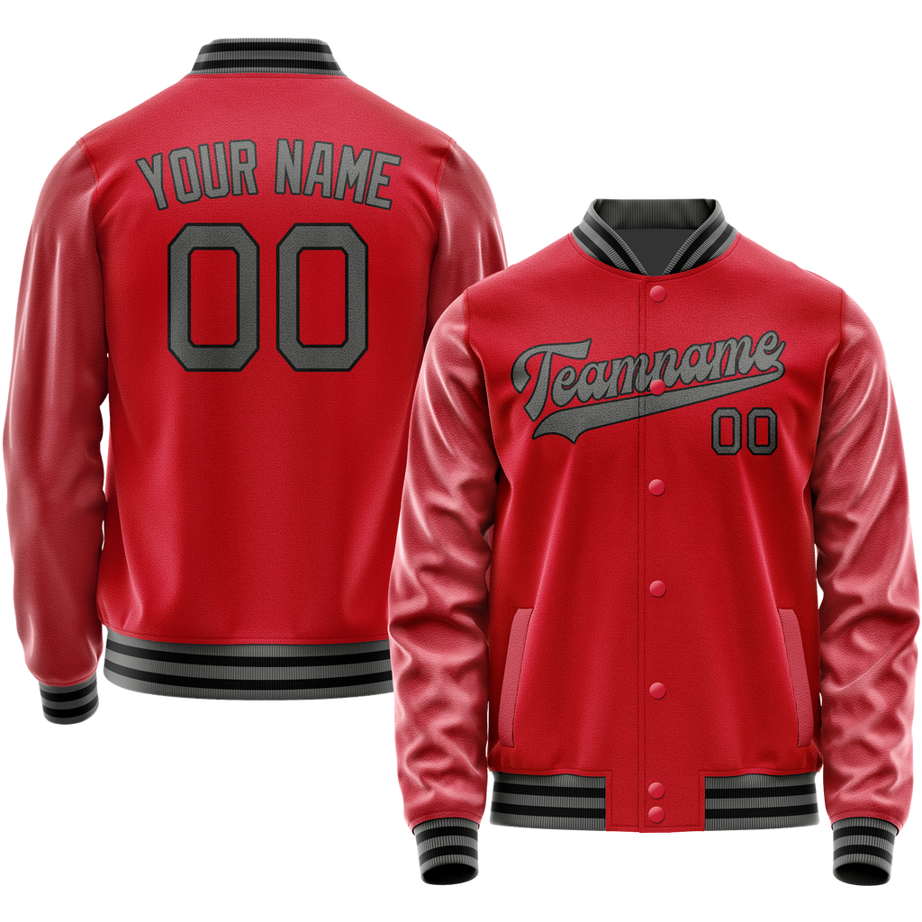 Personalized Red & Gray Solid Color Varsity Letterman Jacket