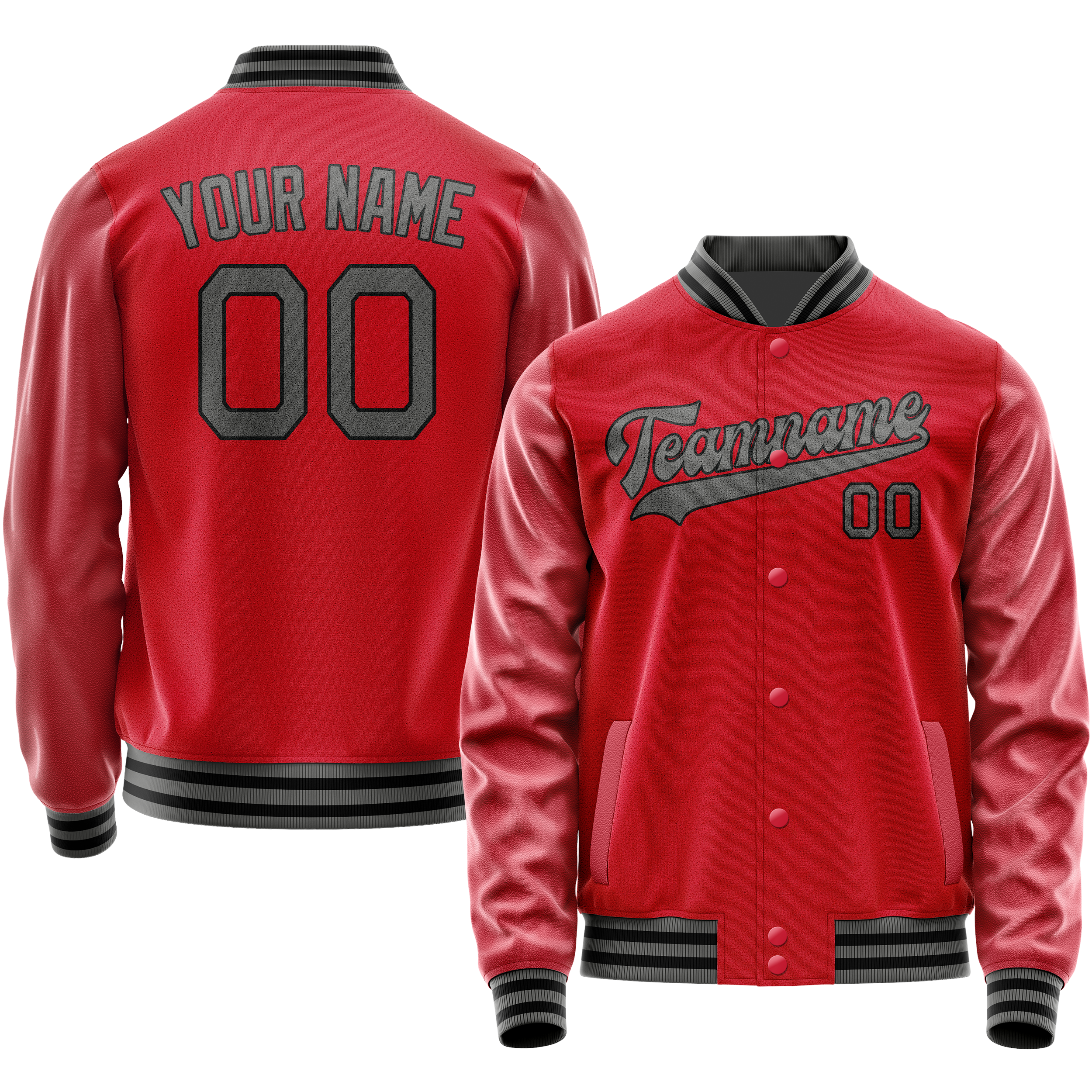 Personalized Red & Gray Solid Color Varsity Letterman Jacket