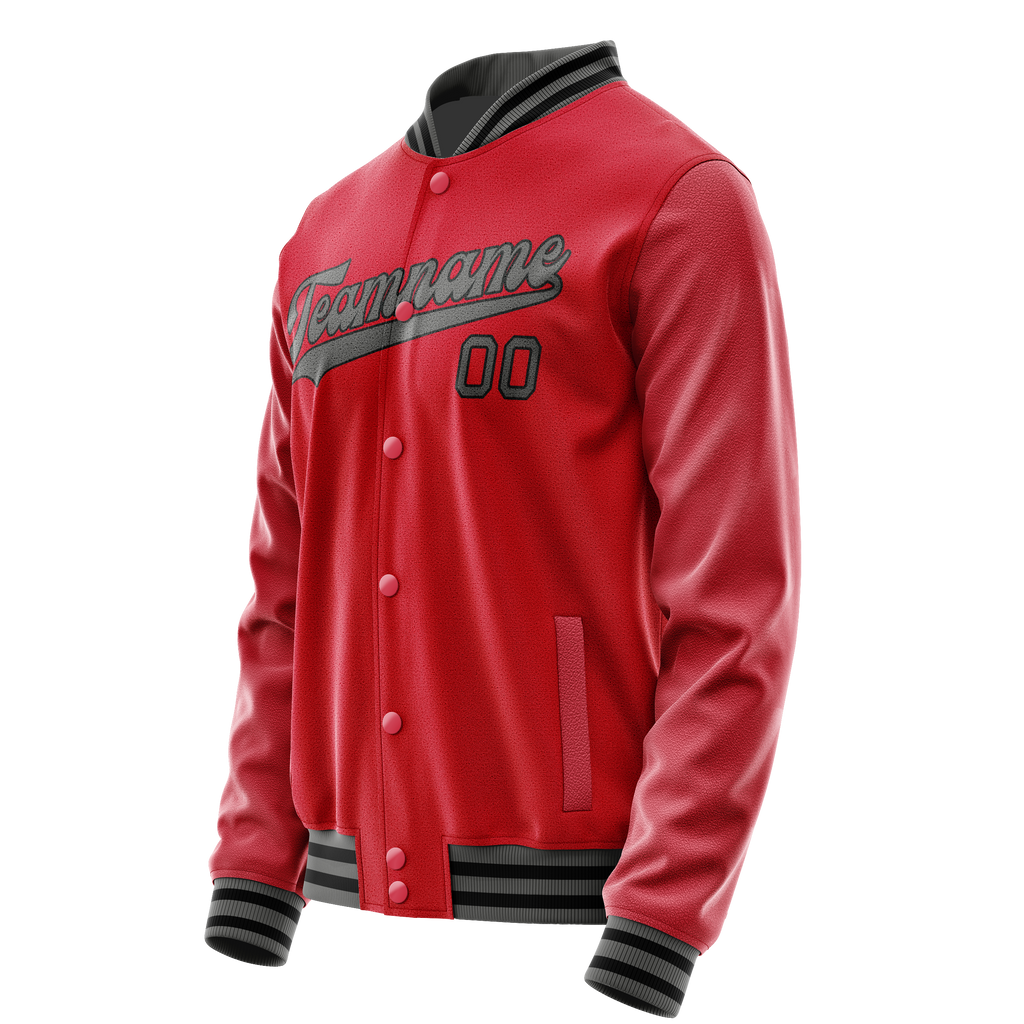 Personalized Red & Gray Solid Color Varsity Letterman Jacket