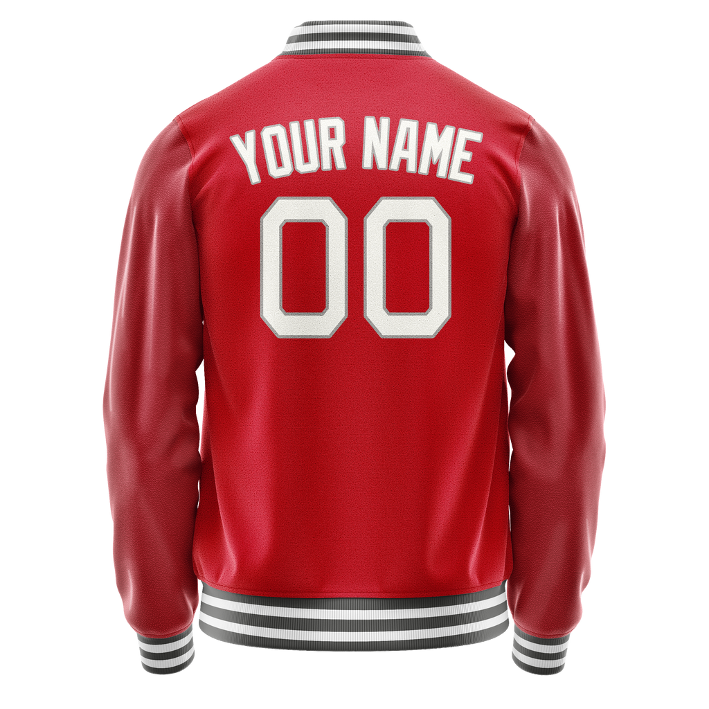 Personalized Red & Gray Solid Color Varsity Letterman Jacket