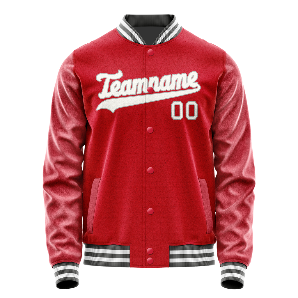 Personalized Red & Gray Solid Color Varsity Letterman Jacket