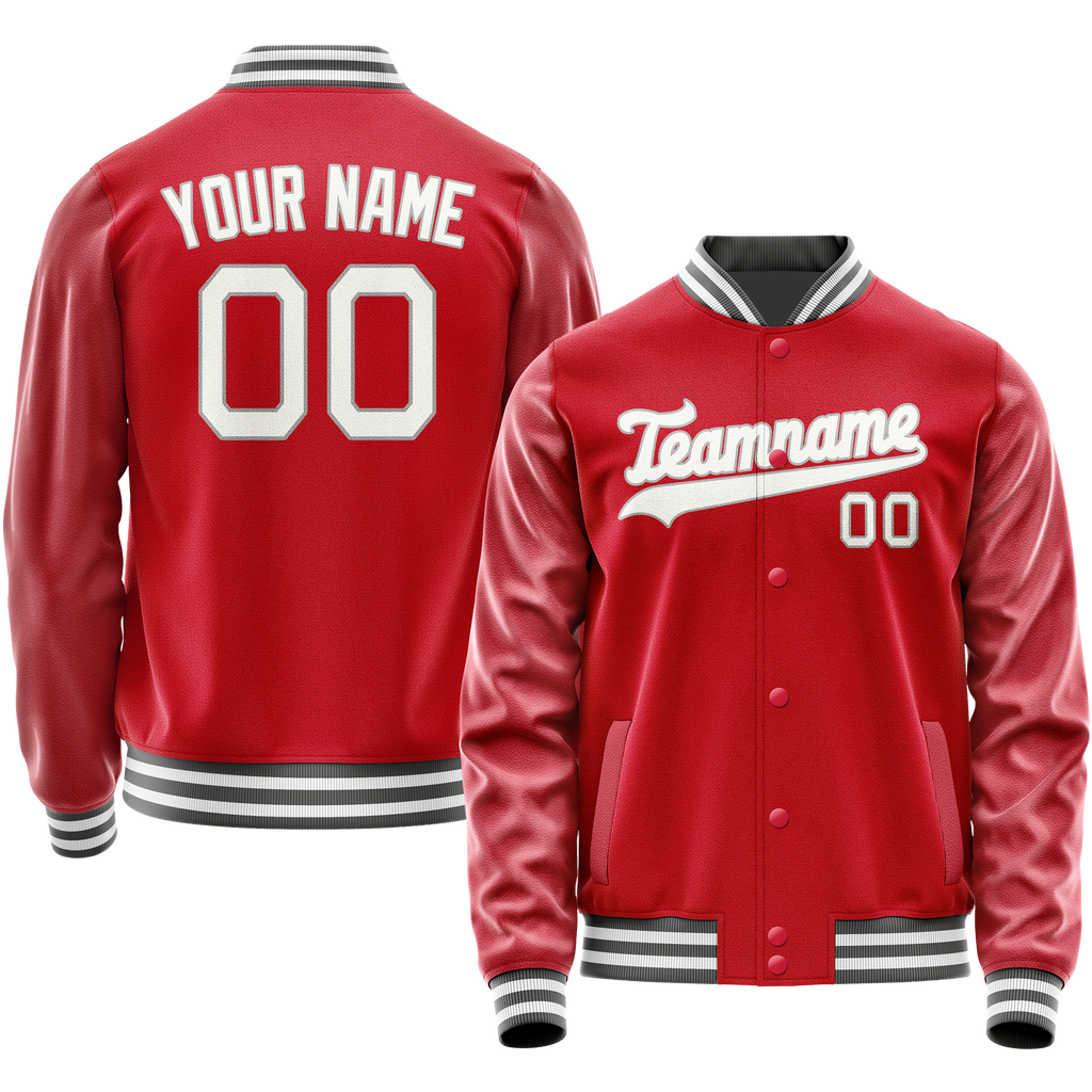 Personalized Red & Gray Solid Color Varsity Letterman Jacket