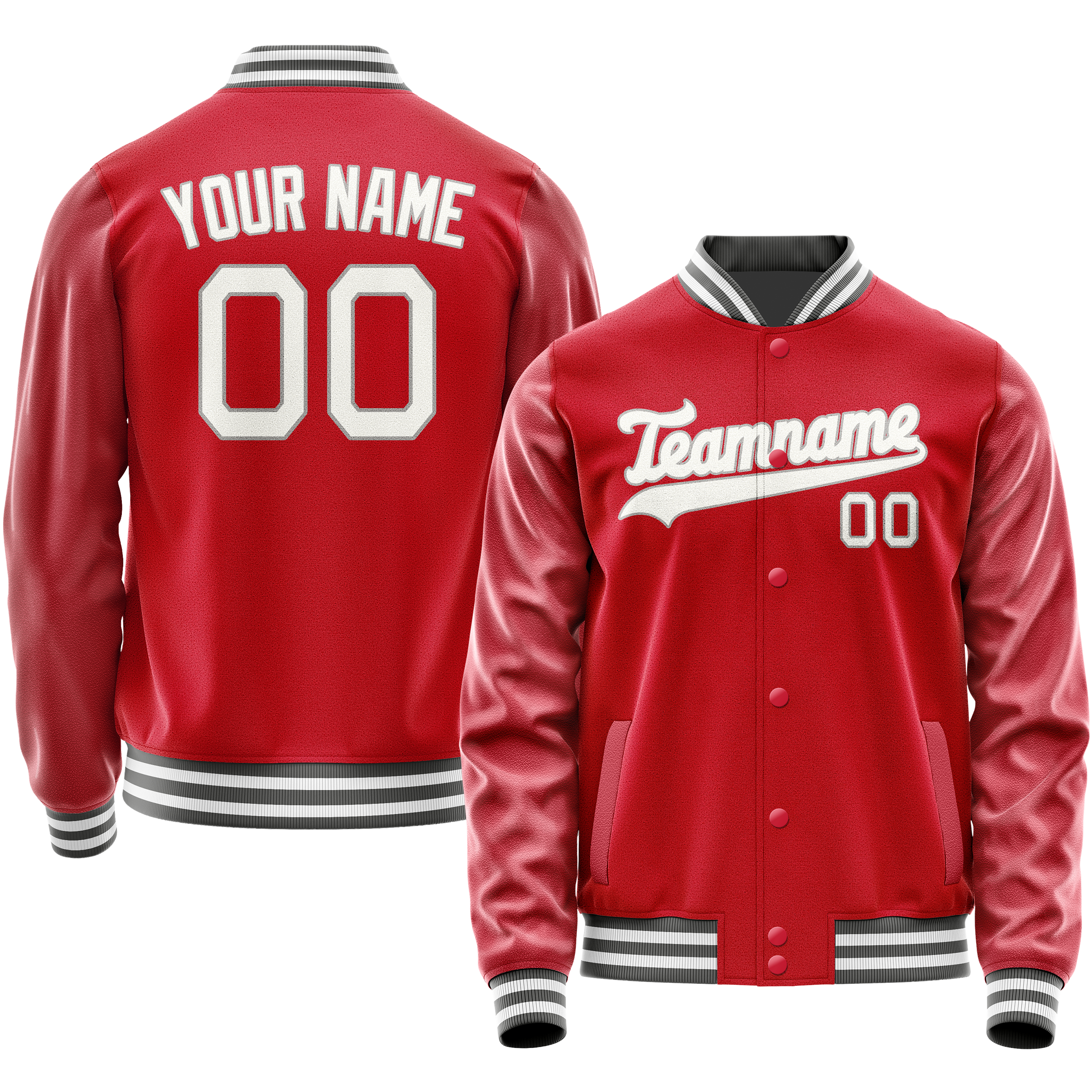Personalized Red & Gray Solid Color Varsity Letterman Jacket