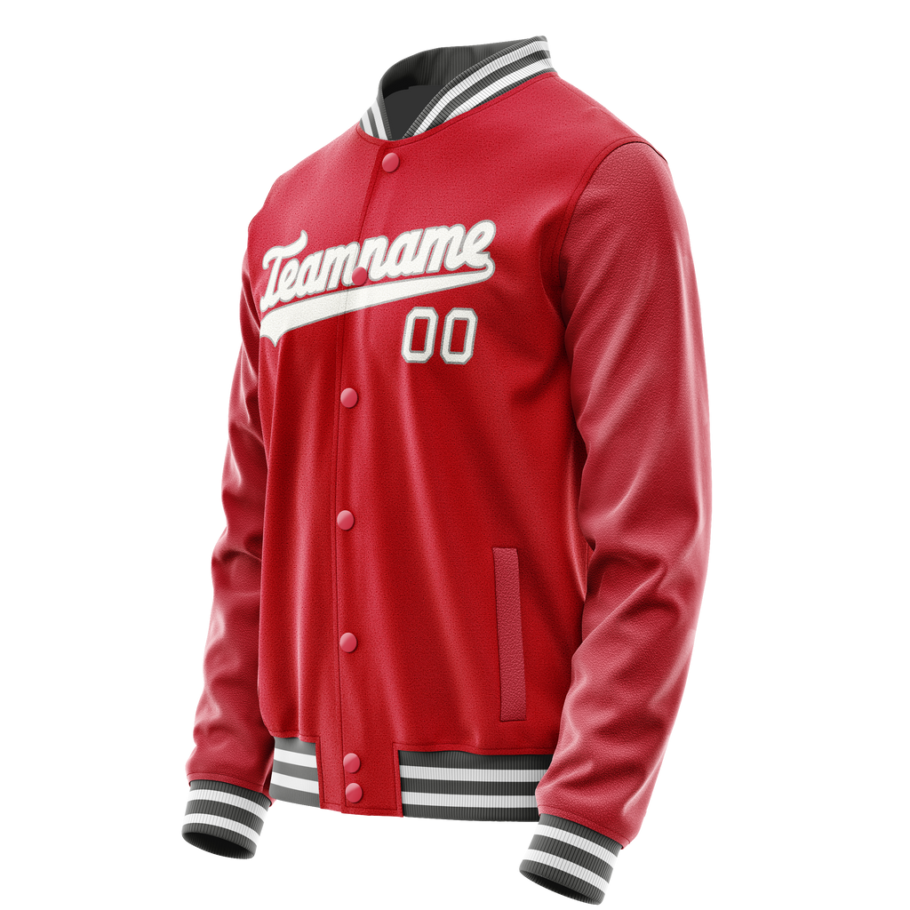 Personalized Red & Gray Solid Color Varsity Letterman Jacket