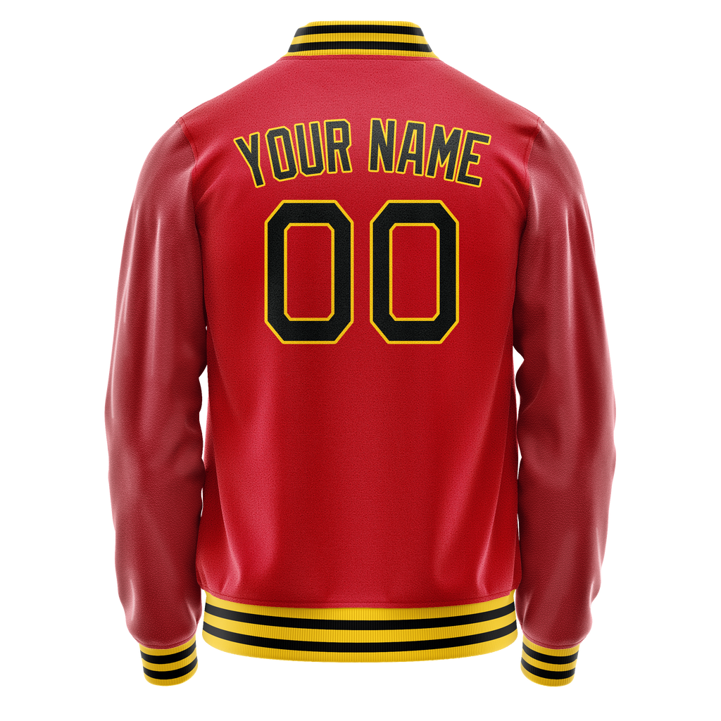 Personalized Red & Black Solid Color Varsity Letterman Jacket