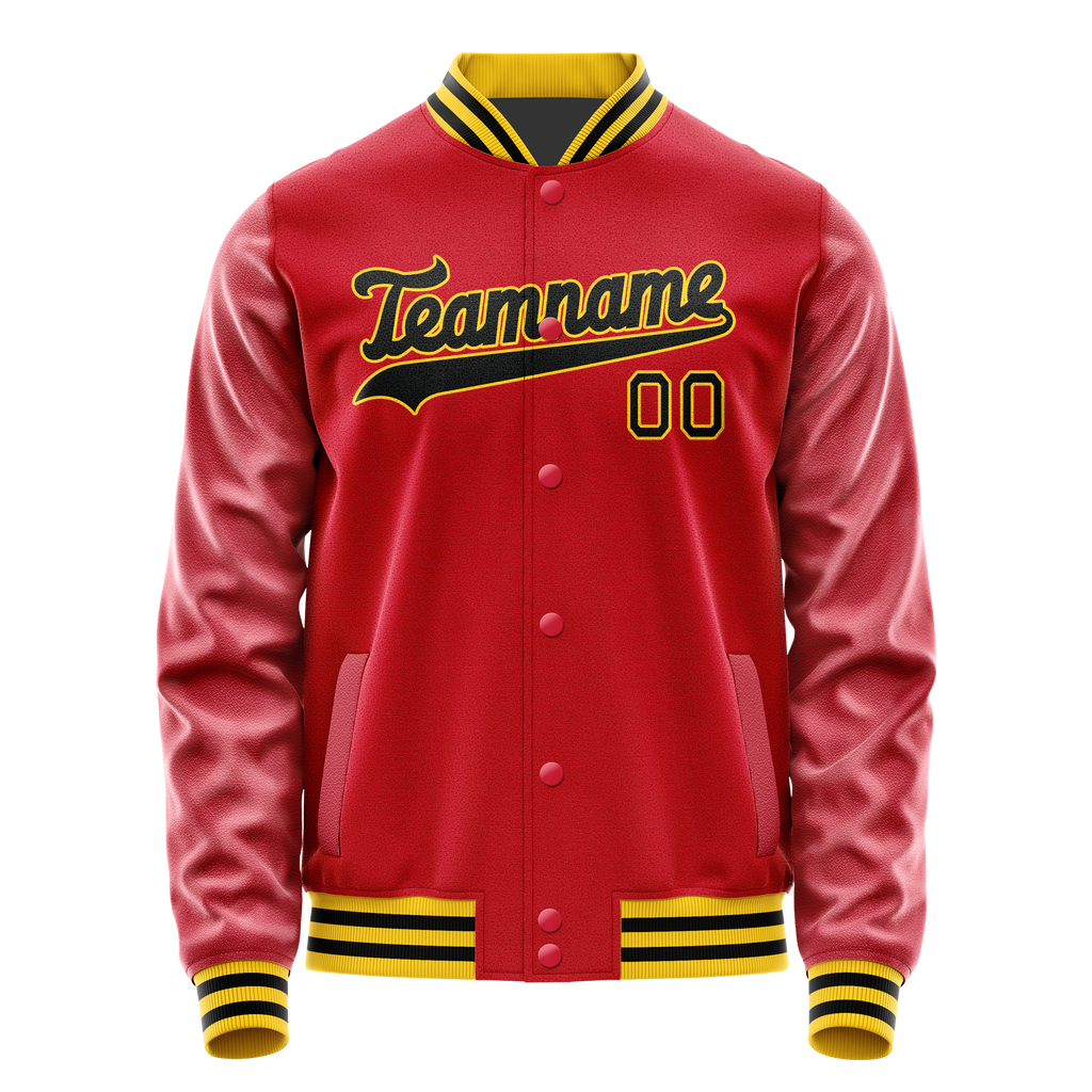 Personalized Red & Black Solid Color Varsity Letterman Jacket