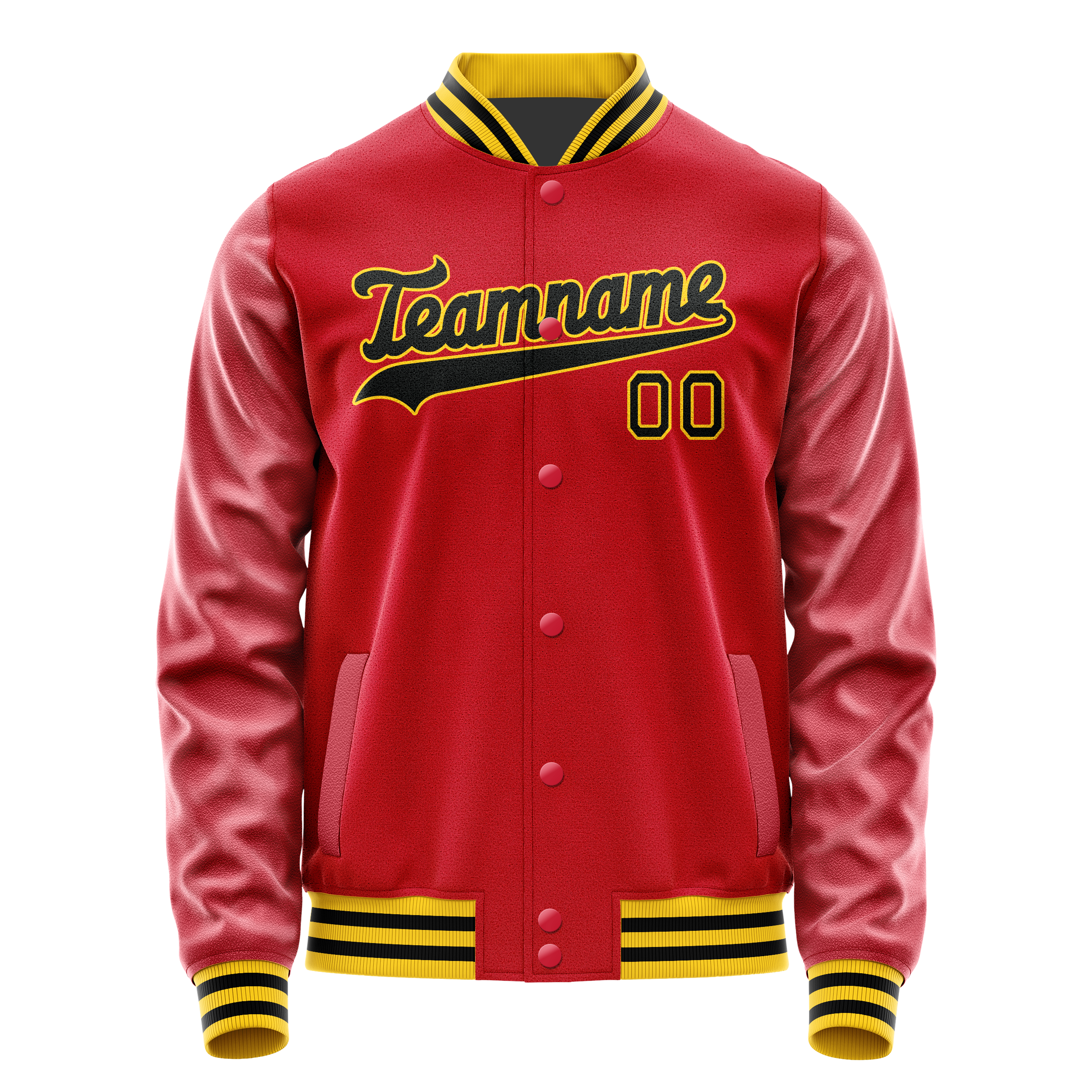 Personalized Red & Black Solid Color Varsity Letterman Jacket