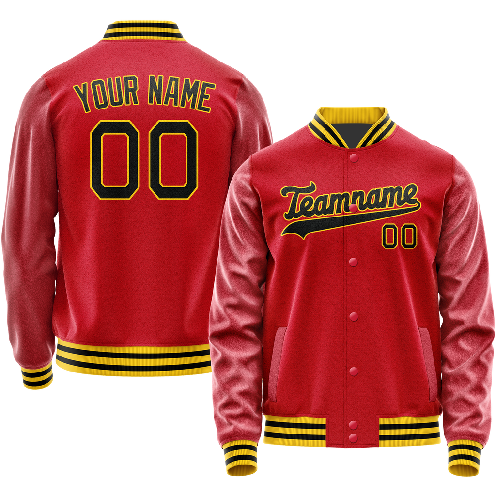 Personalized Red & Black Solid Color Varsity Letterman Jacket