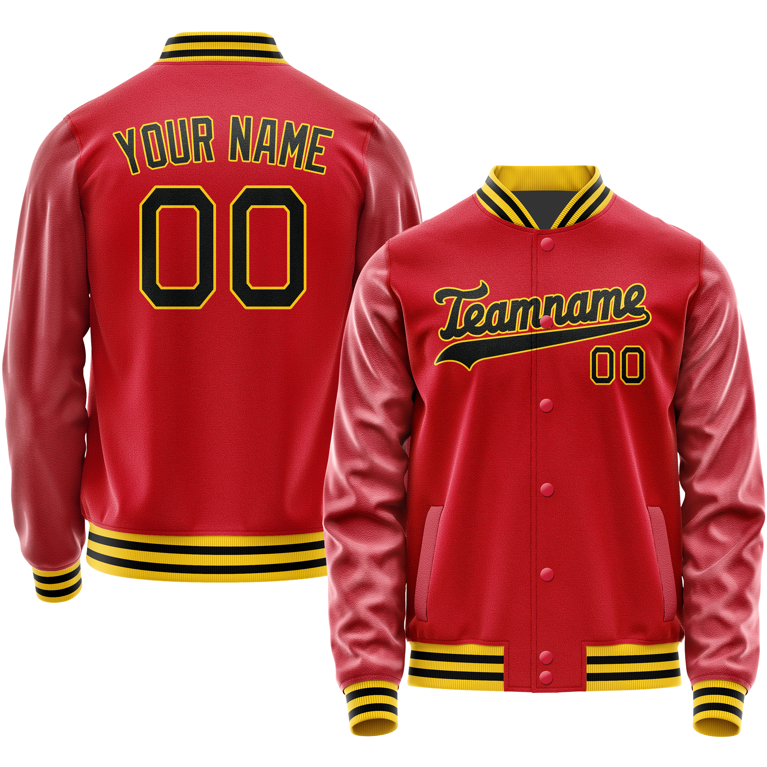 Personalized Red & Black Solid Color Varsity Letterman Jacket