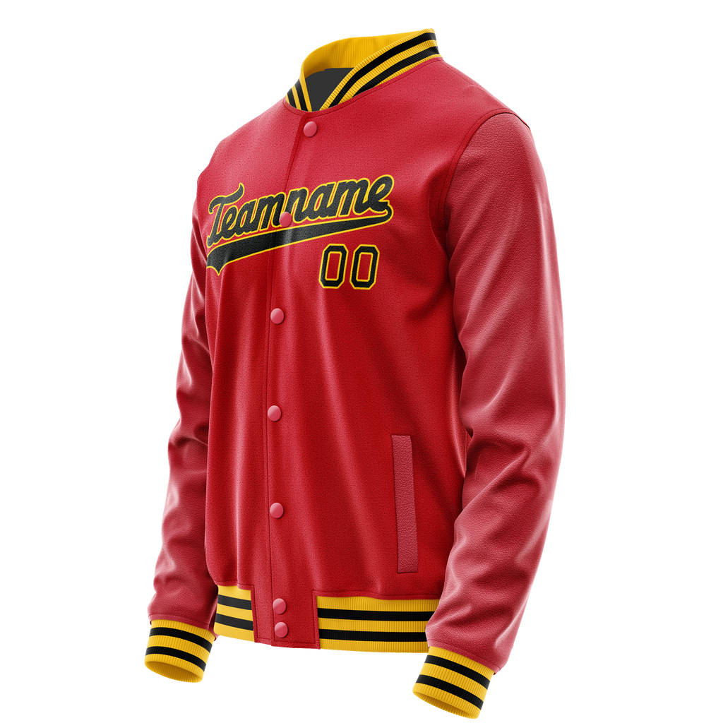 Personalized Red & Black Solid Color Varsity Letterman Jacket