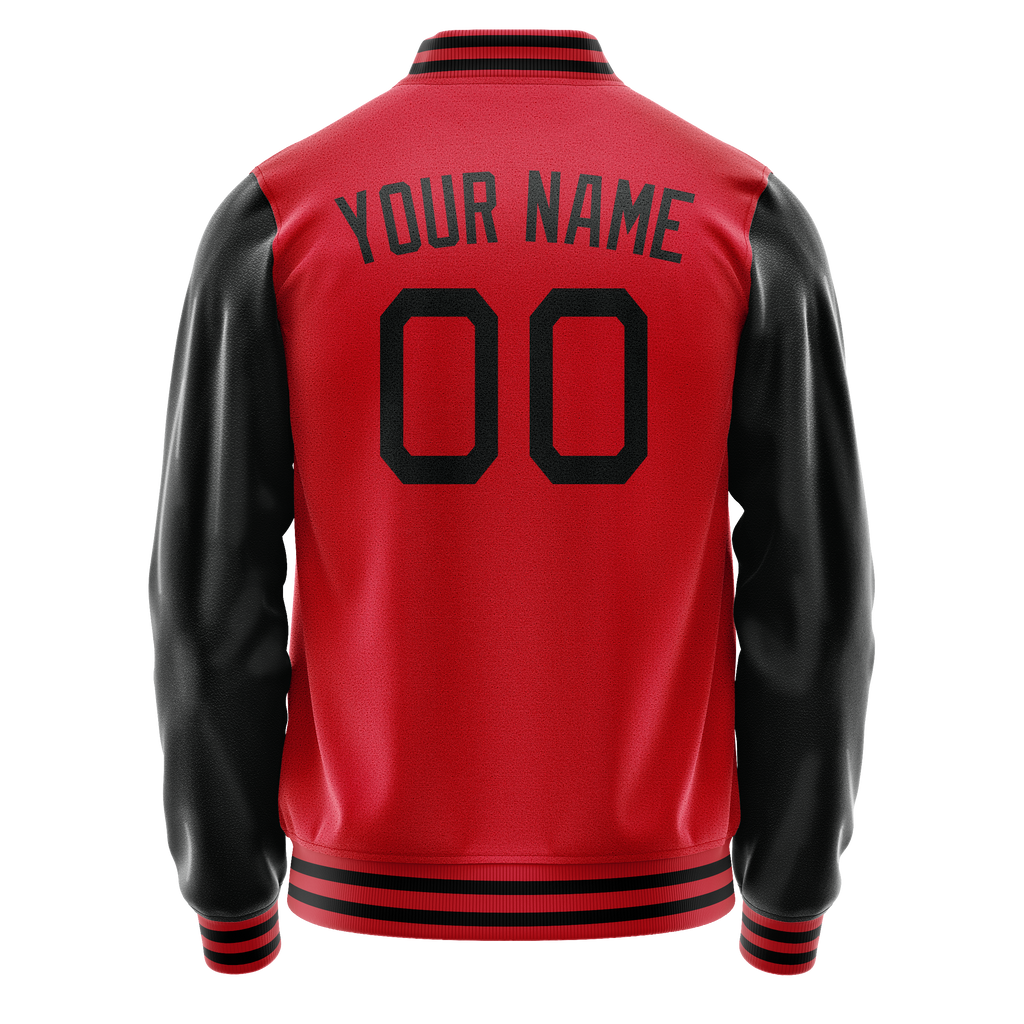 Personalized Red & Black Solid Color Varsity Letterman Jacket