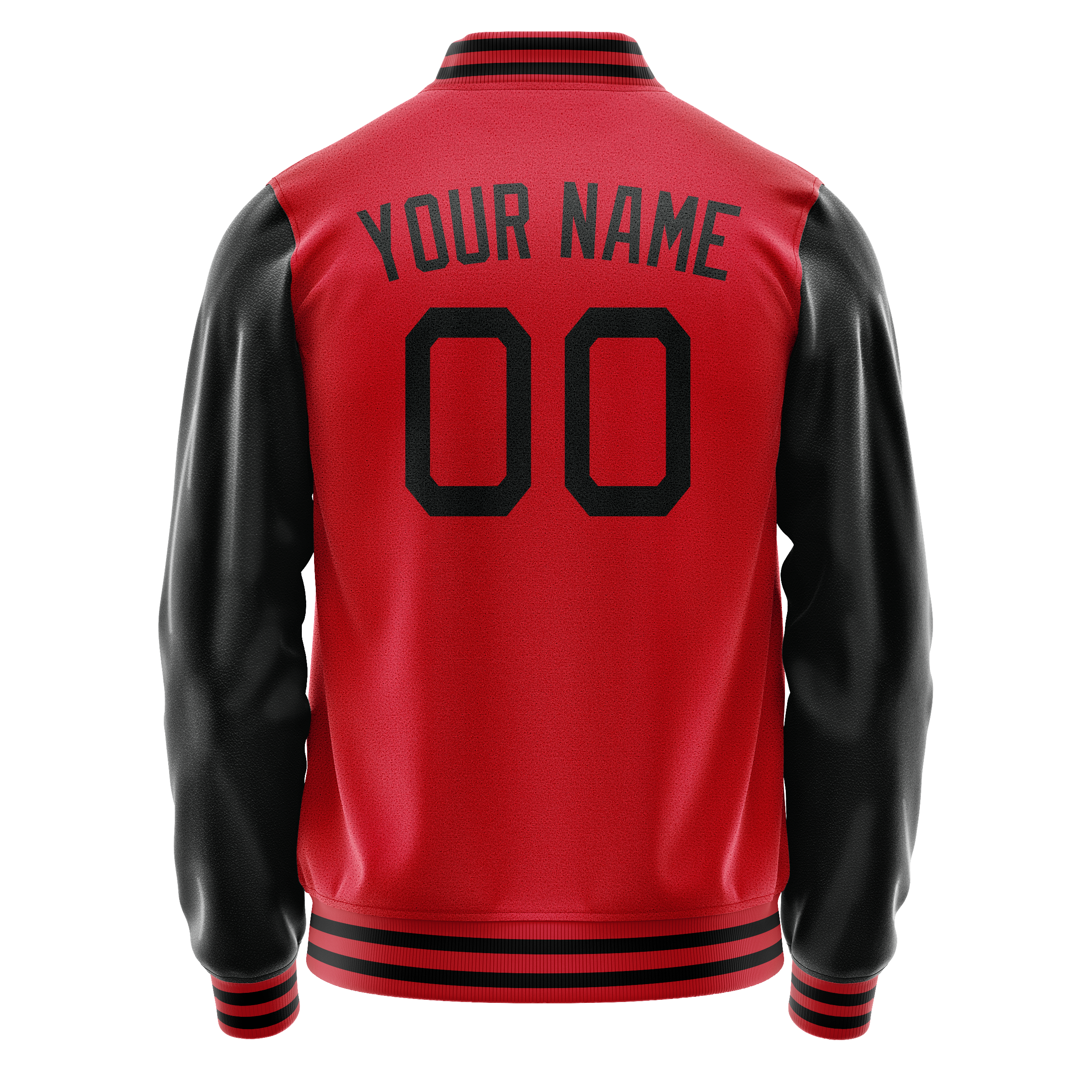 Personalized Red & Black Solid Color Varsity Letterman Jacket