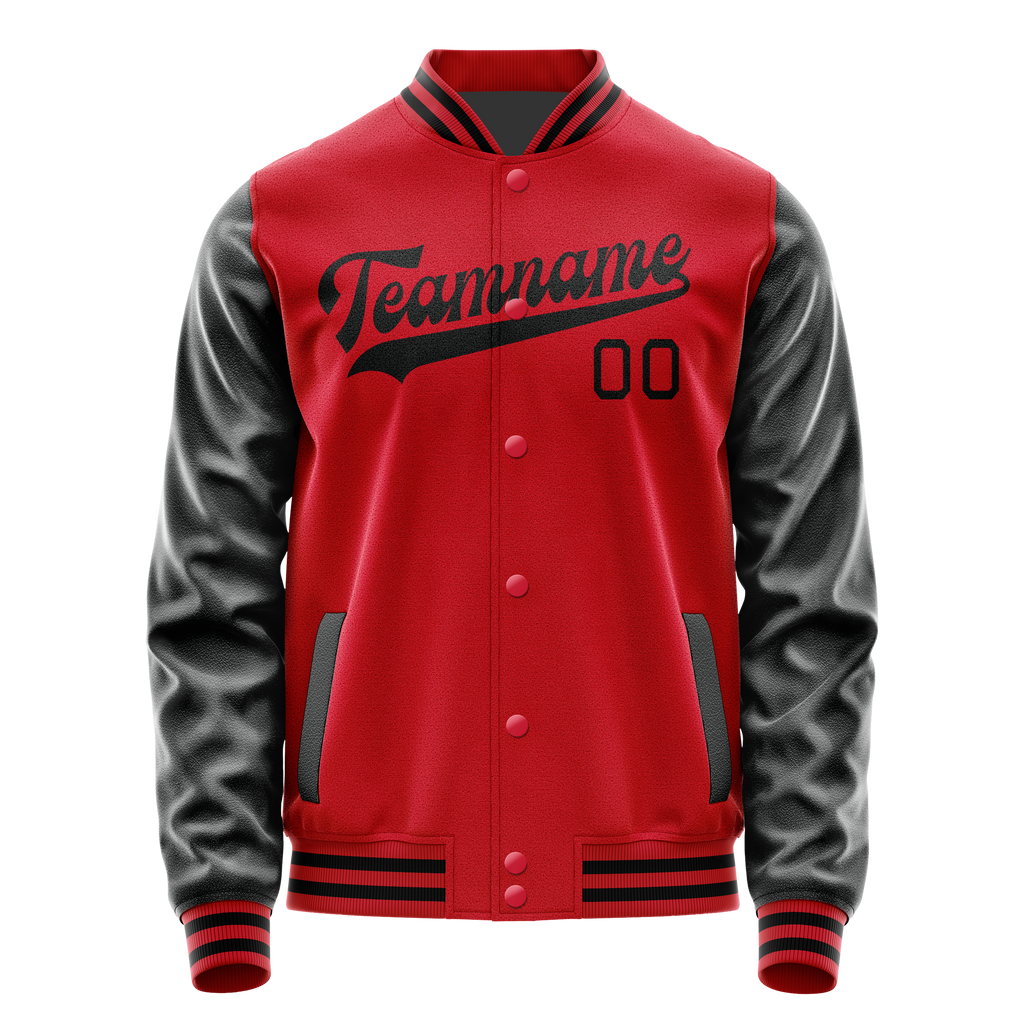 Personalized Red & Black Solid Color Varsity Letterman Jacket