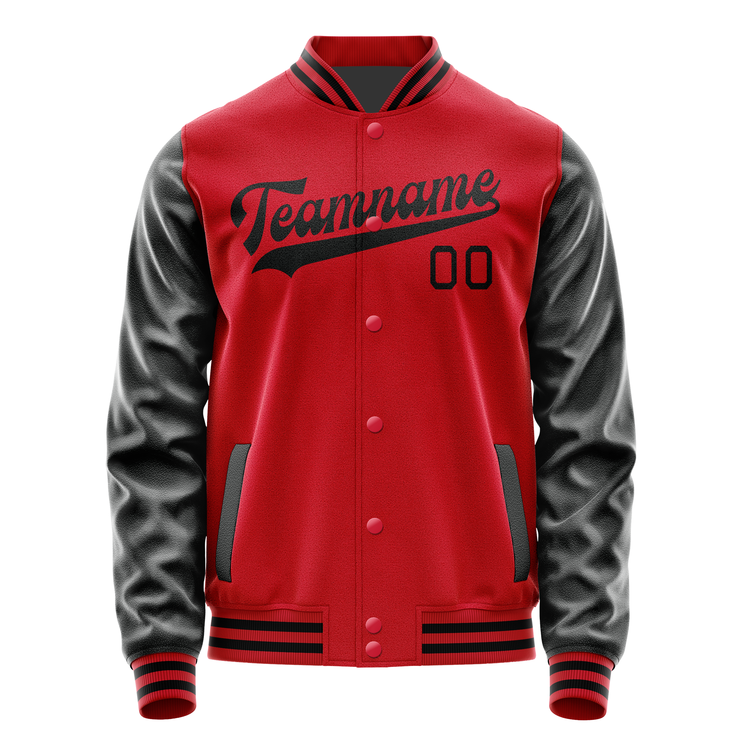Personalized Red & Black Solid Color Varsity Letterman Jacket