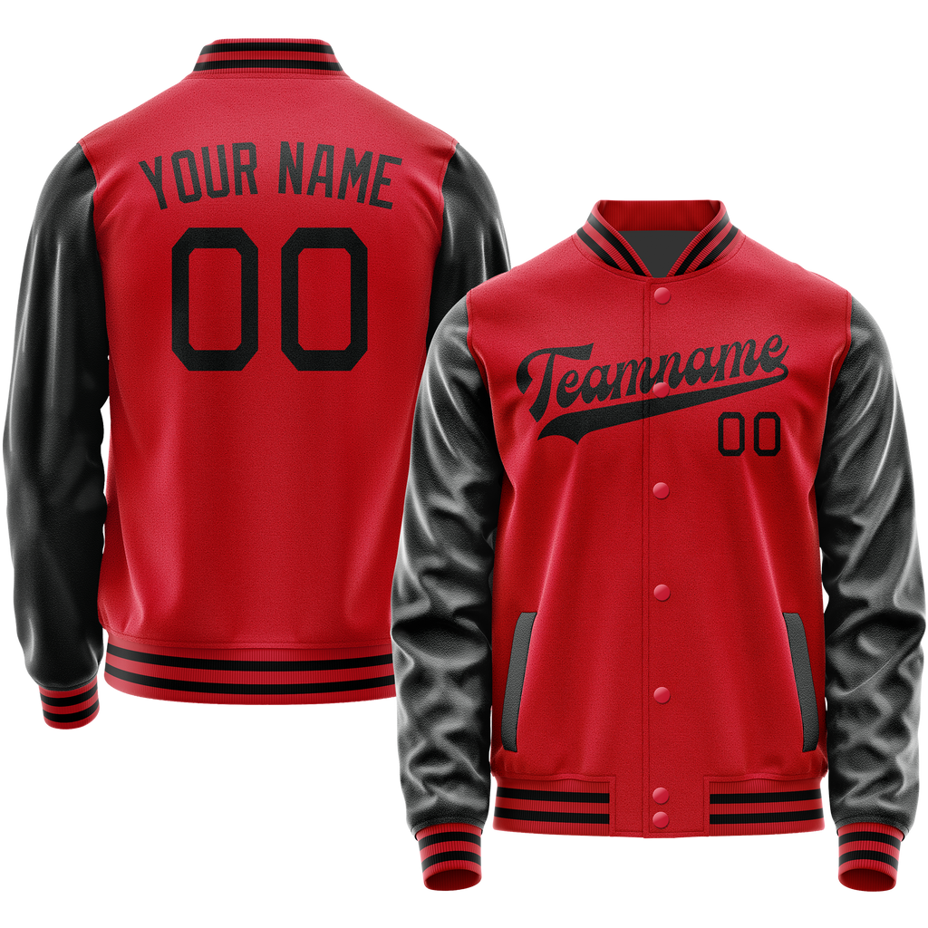 Personalized Red & Black Solid Color Varsity Letterman Jacket