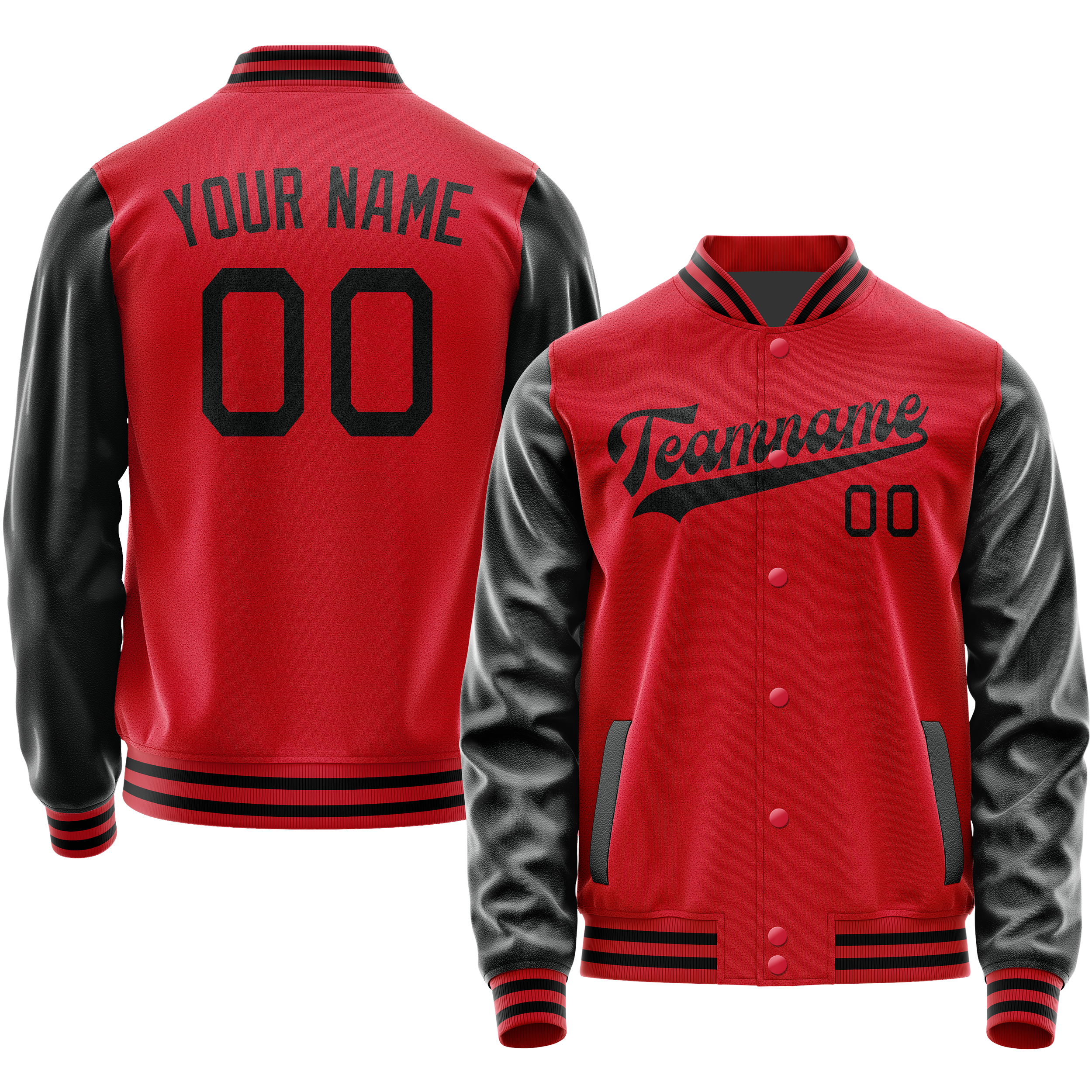 Personalized Red & Black Solid Color Varsity Letterman Jacket