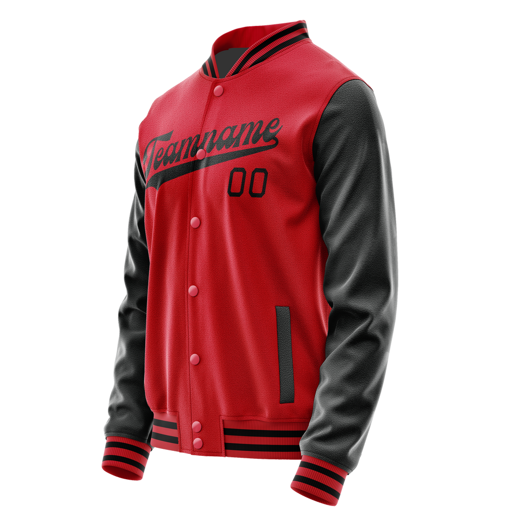 Personalized Red & Black Solid Color Varsity Letterman Jacket