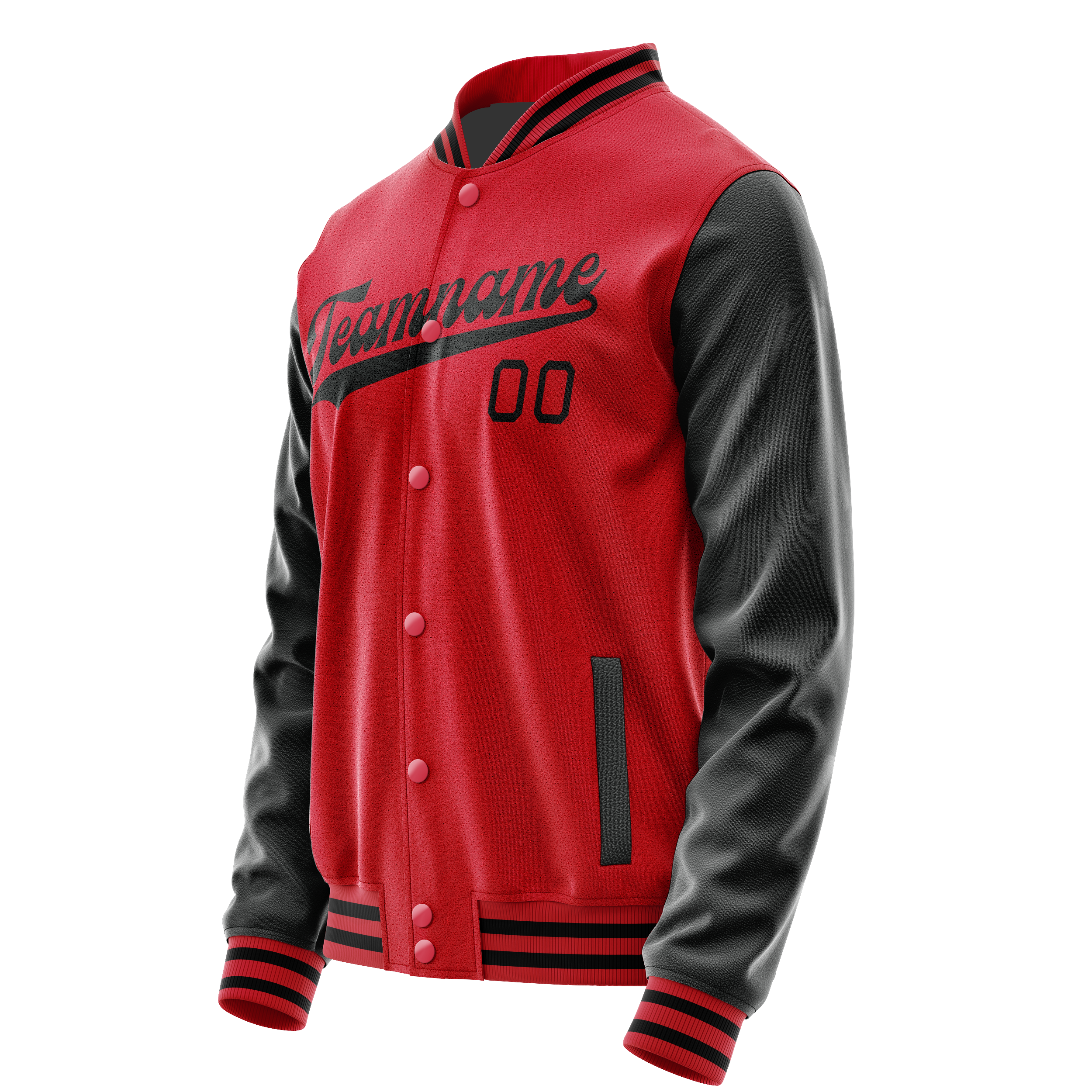 Personalized Red & Black Solid Color Varsity Letterman Jacket