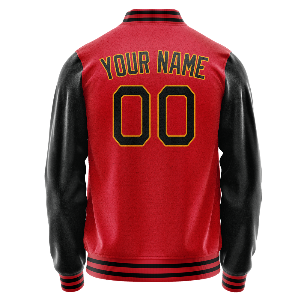 Personalized Red & Black Solid Color Varsity Letterman Jacket