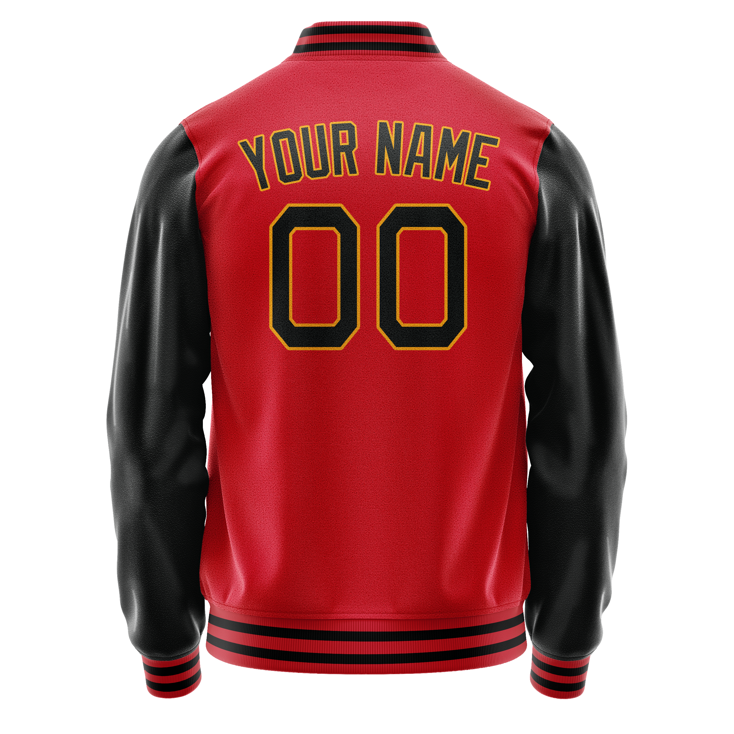 Personalized Red & Black Solid Color Varsity Letterman Jacket