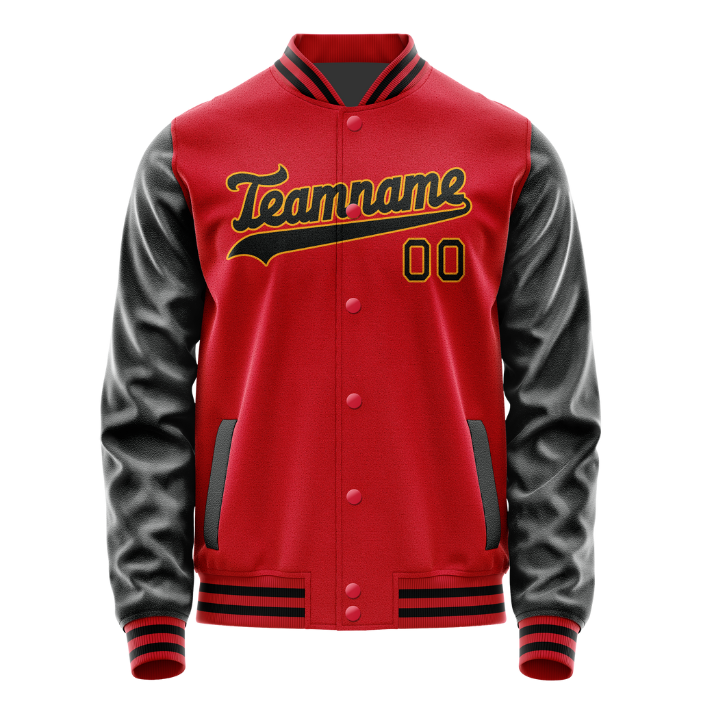 Personalized Red & Black Solid Color Varsity Letterman Jacket