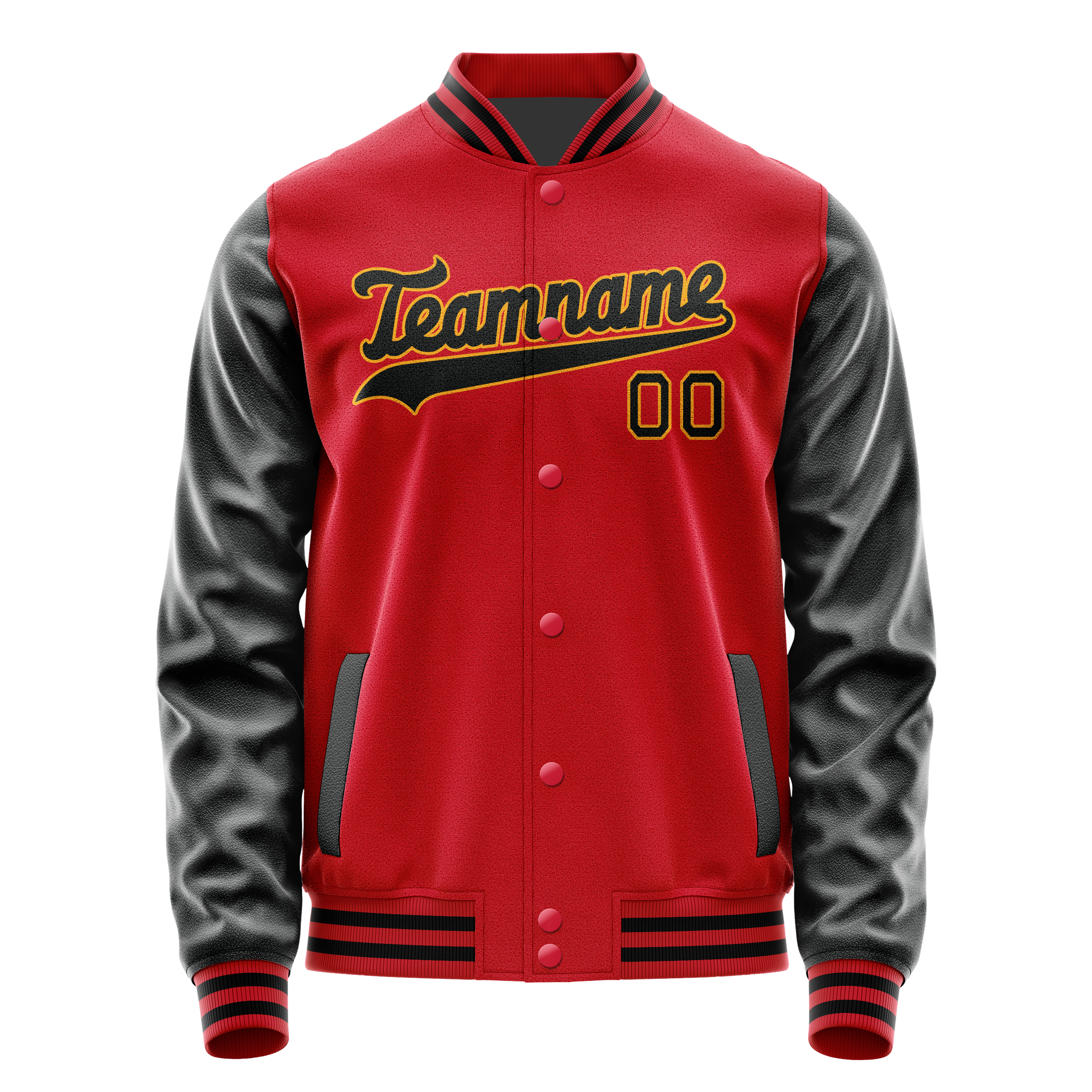 Personalized Red & Black Solid Color Varsity Letterman Jacket