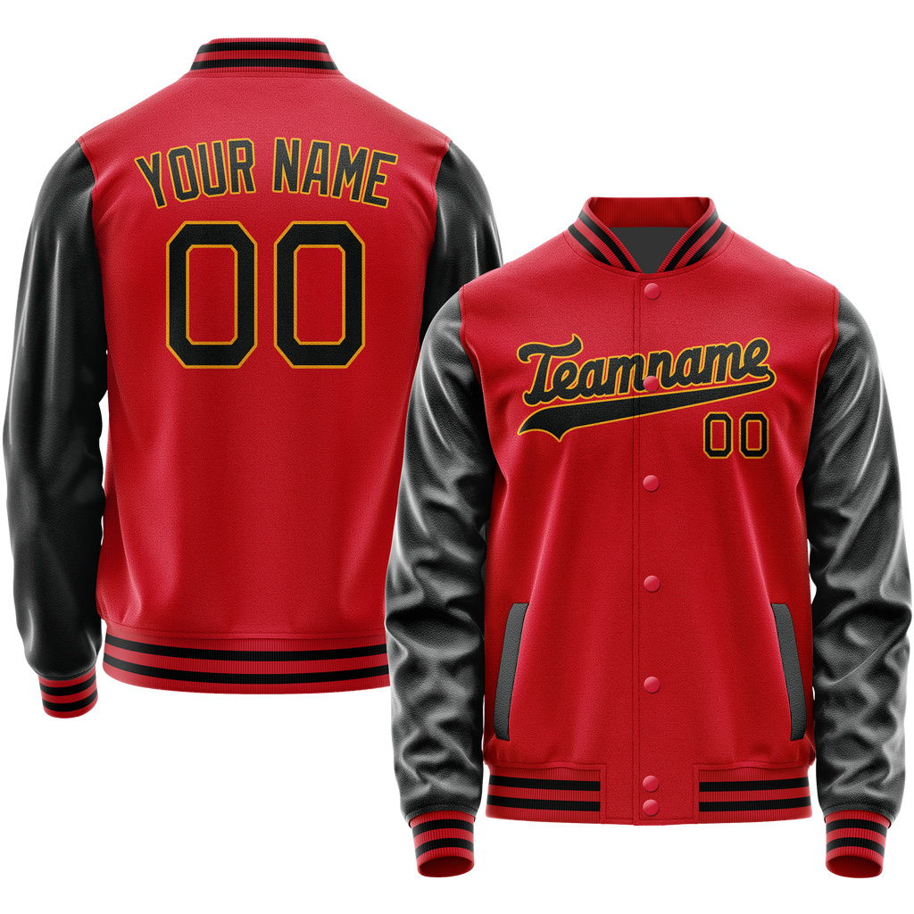 Personalized Red & Black Solid Color Varsity Letterman Jacket