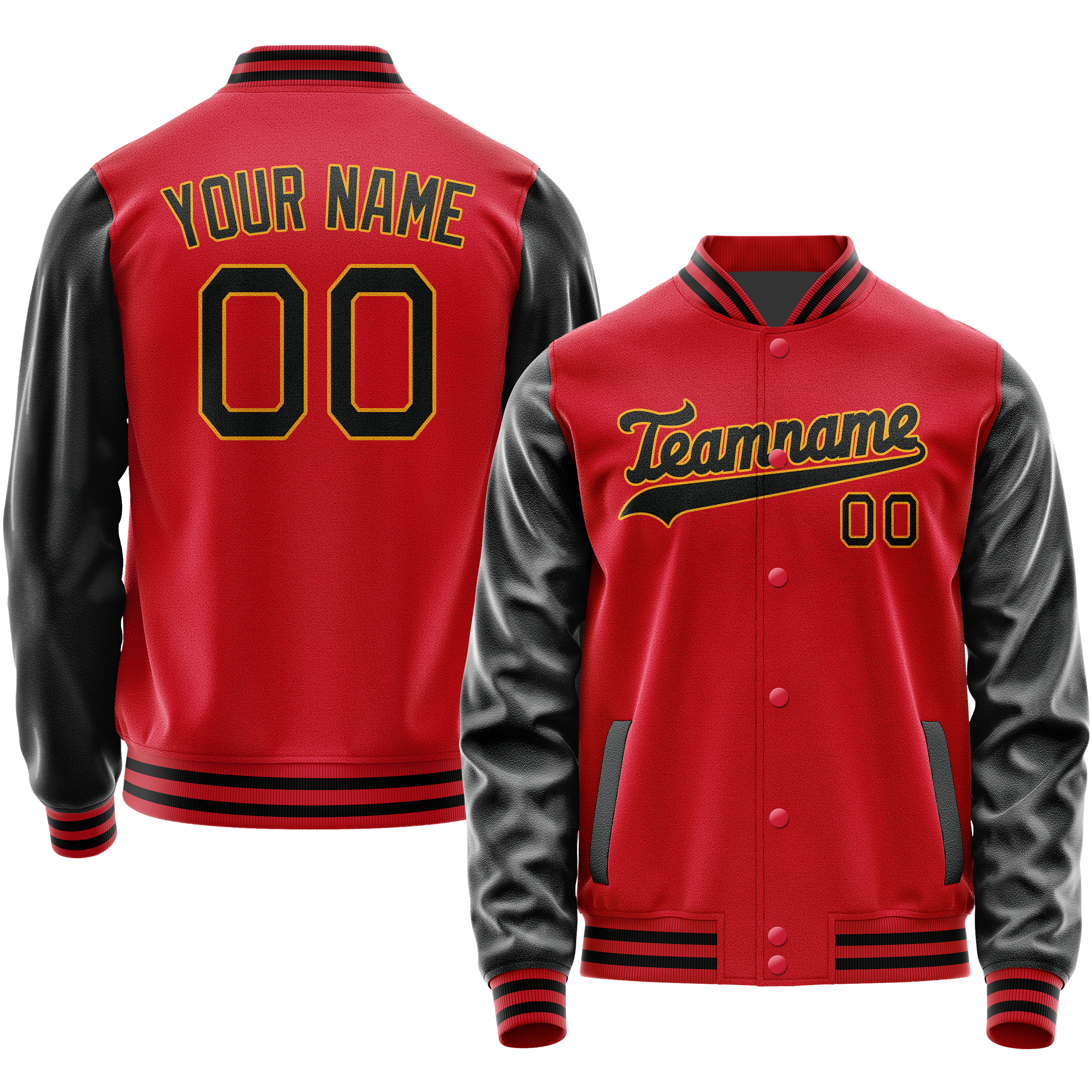 Personalized Red & Black Solid Color Varsity Letterman Jacket