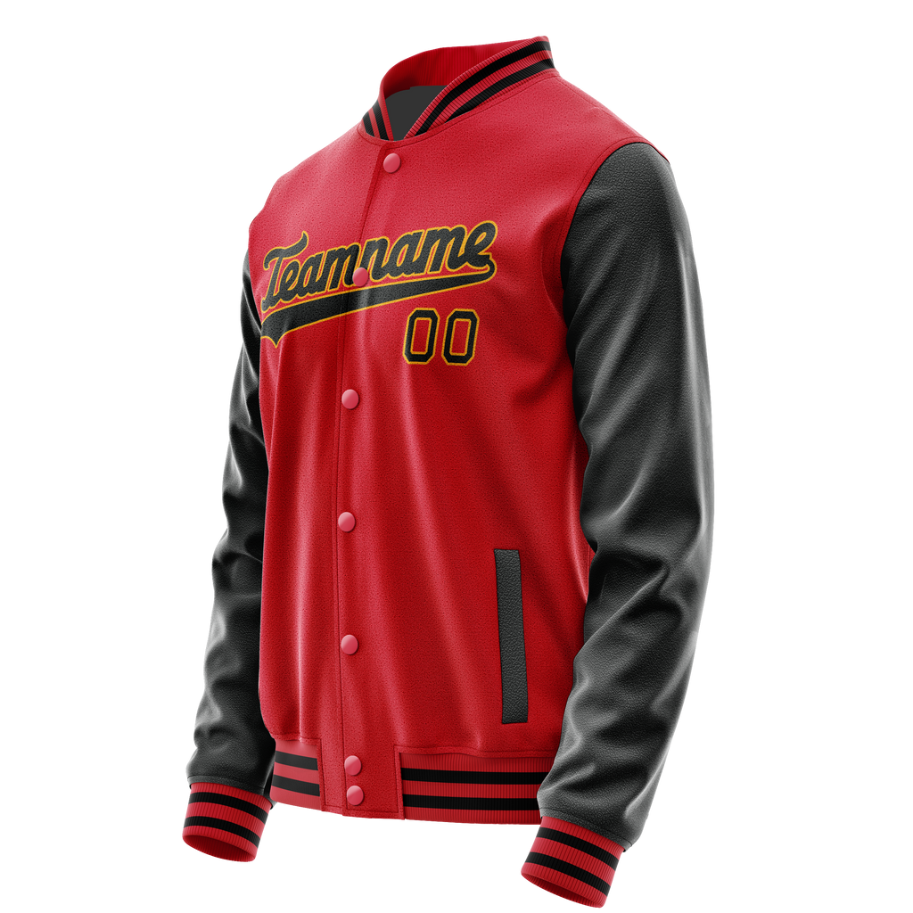 Personalized Red & Black Solid Color Varsity Letterman Jacket