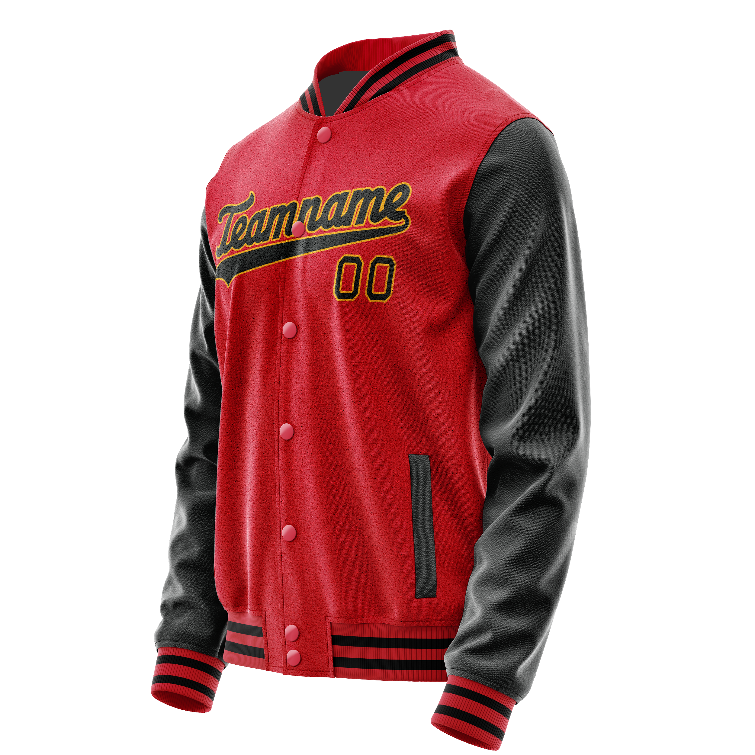 Personalized Red & Black Solid Color Varsity Letterman Jacket