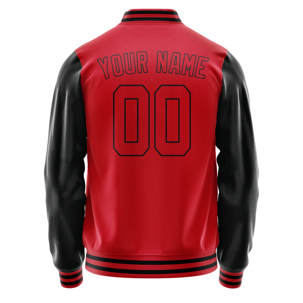 Personalized Red & Black Solid Color Varsity Letterman Jacket
